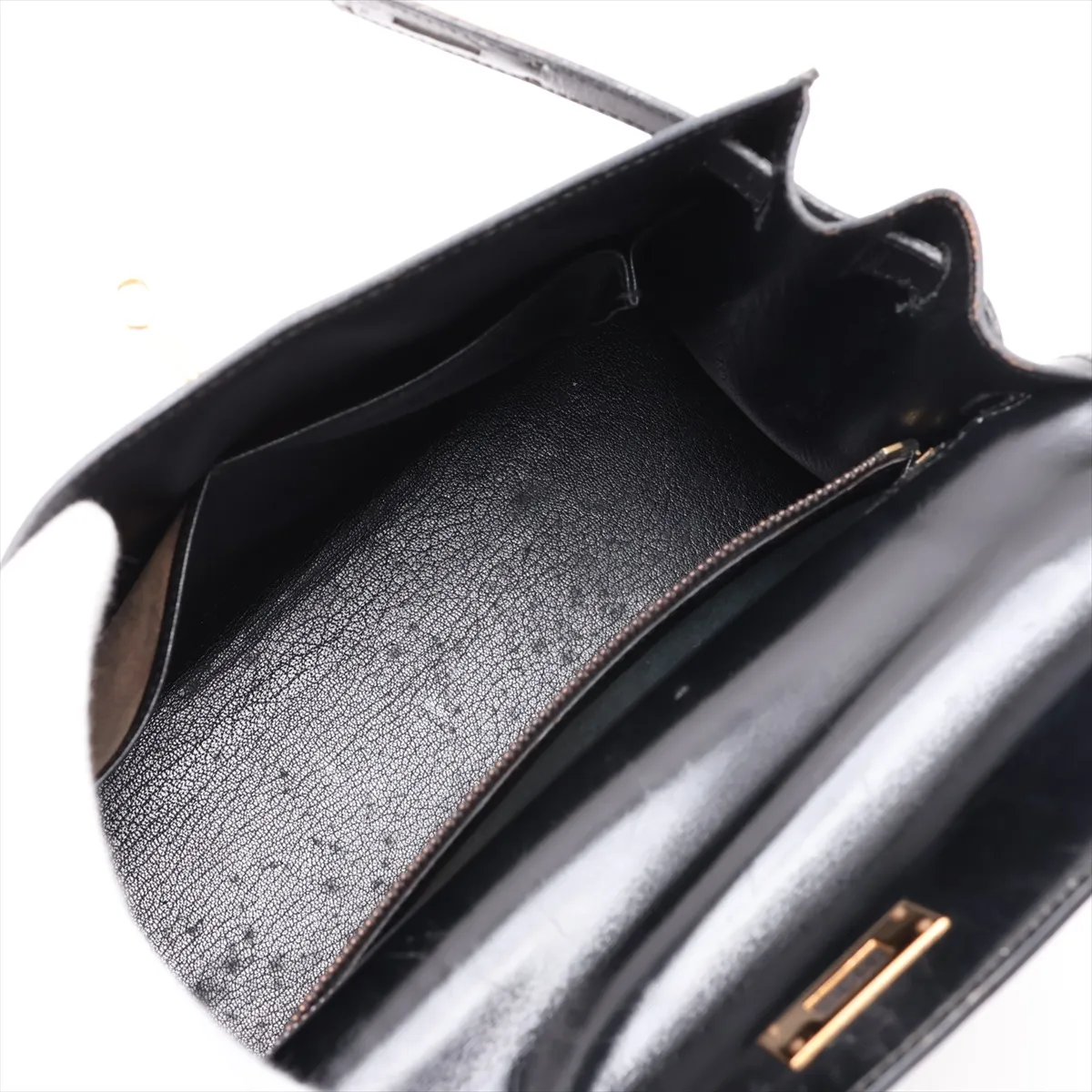 [Individually packaged] Hermes Kelly 28 Sellier Box Calf Black Gold Hardware Q: 1987 Clochette strap torn — view 7