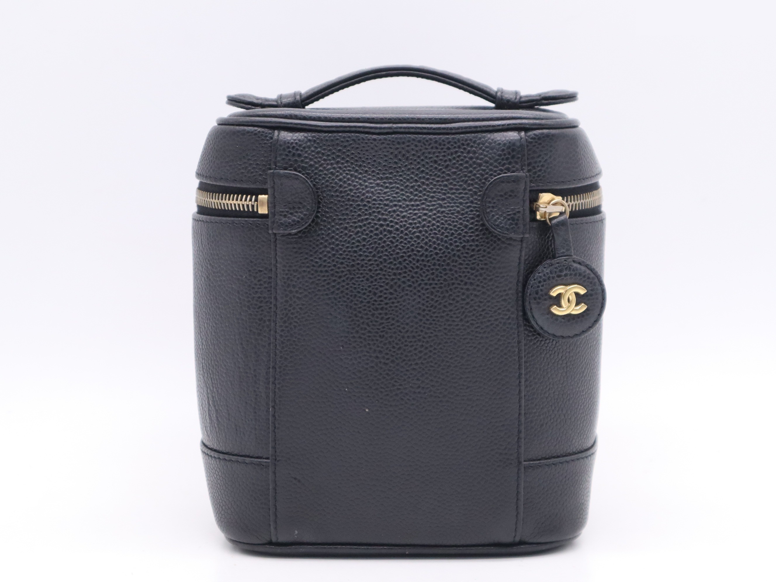 Caviar leather vanity bag with Coco Mark logo, black, gold hardware, and card holder. — view 2