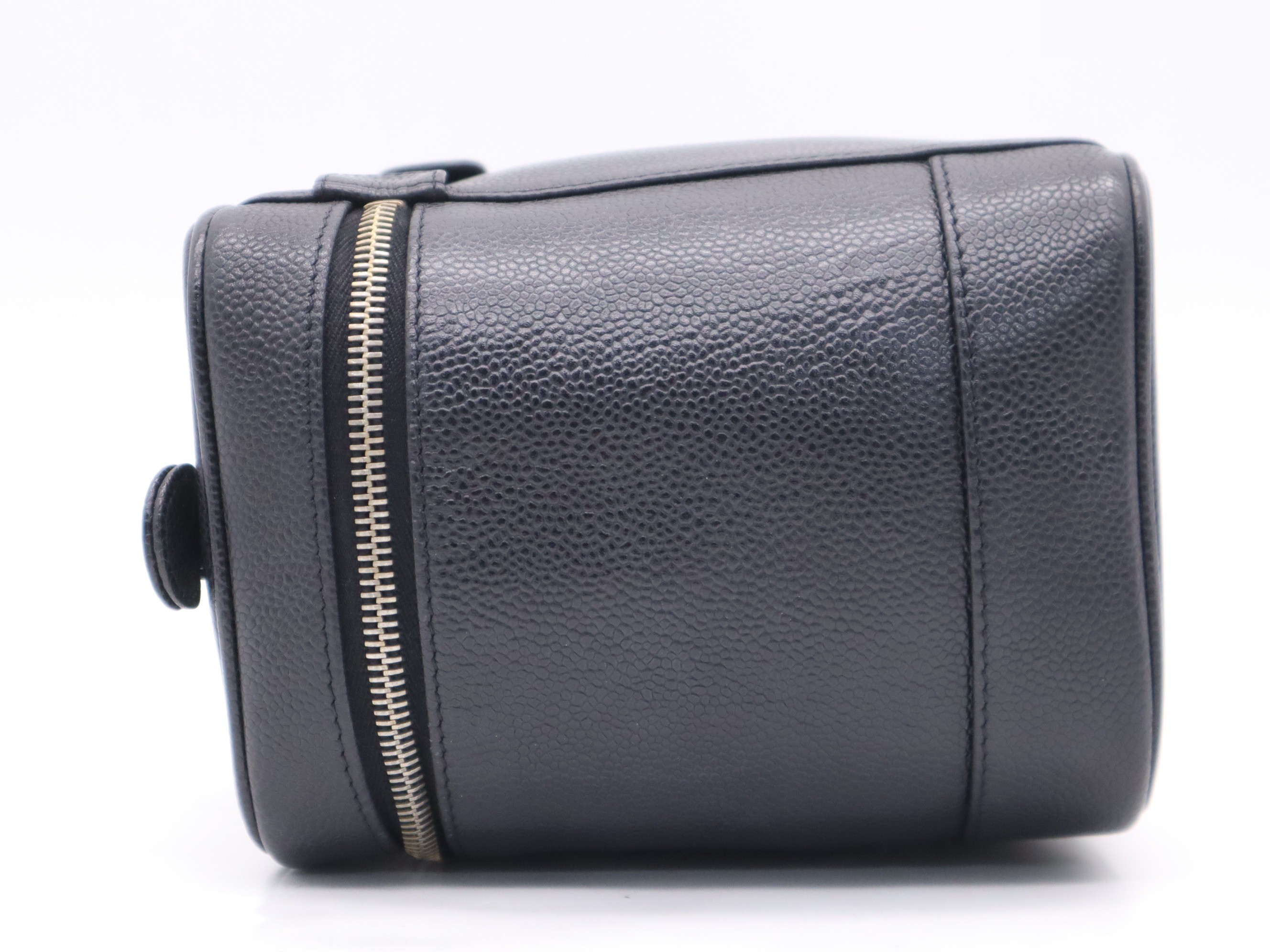 Caviar leather vanity bag with Coco Mark logo, black, gold hardware, and card holder. — view 3