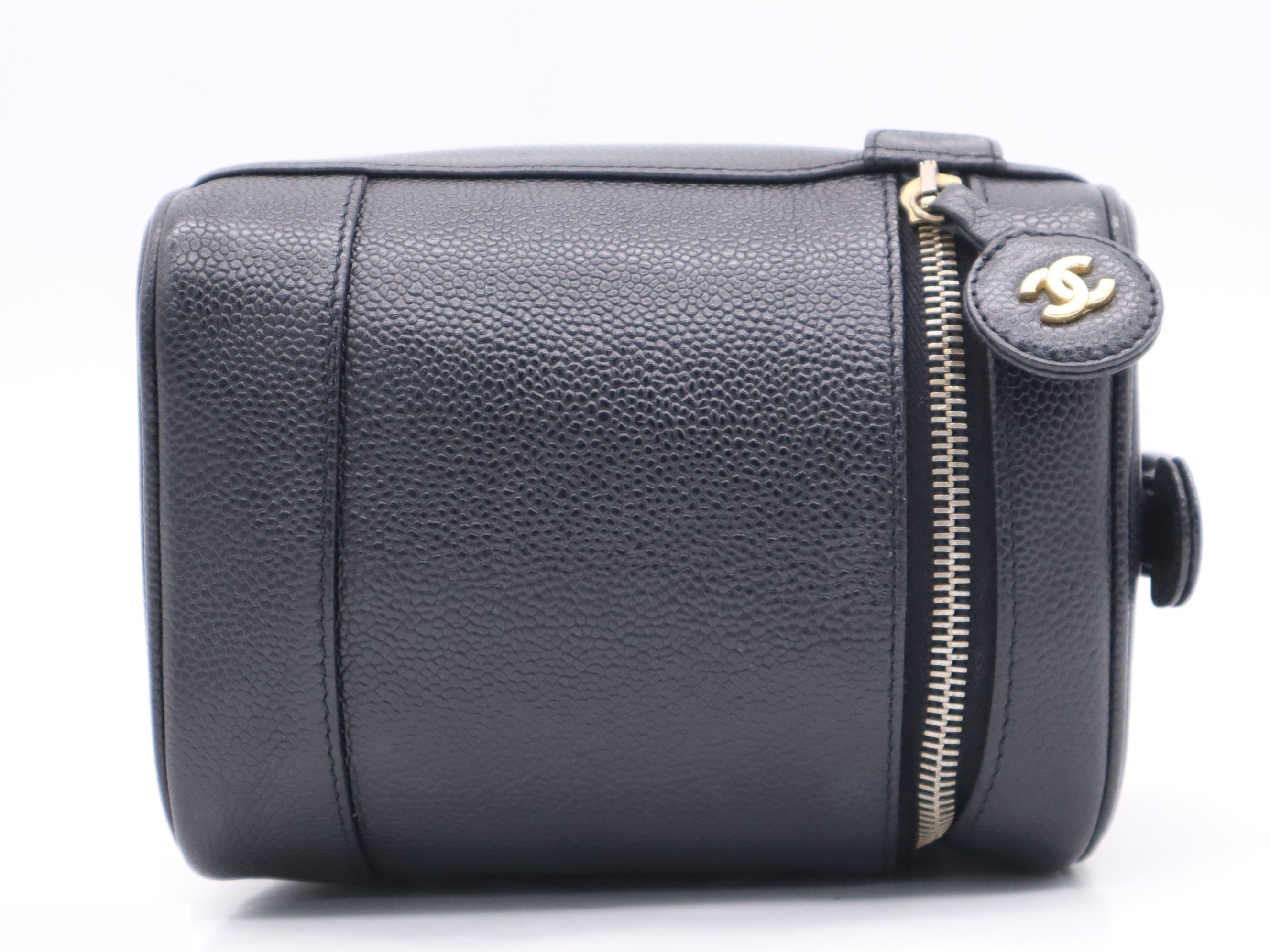 Caviar leather vanity bag with Coco Mark logo, black, gold hardware, and card holder. — view 5