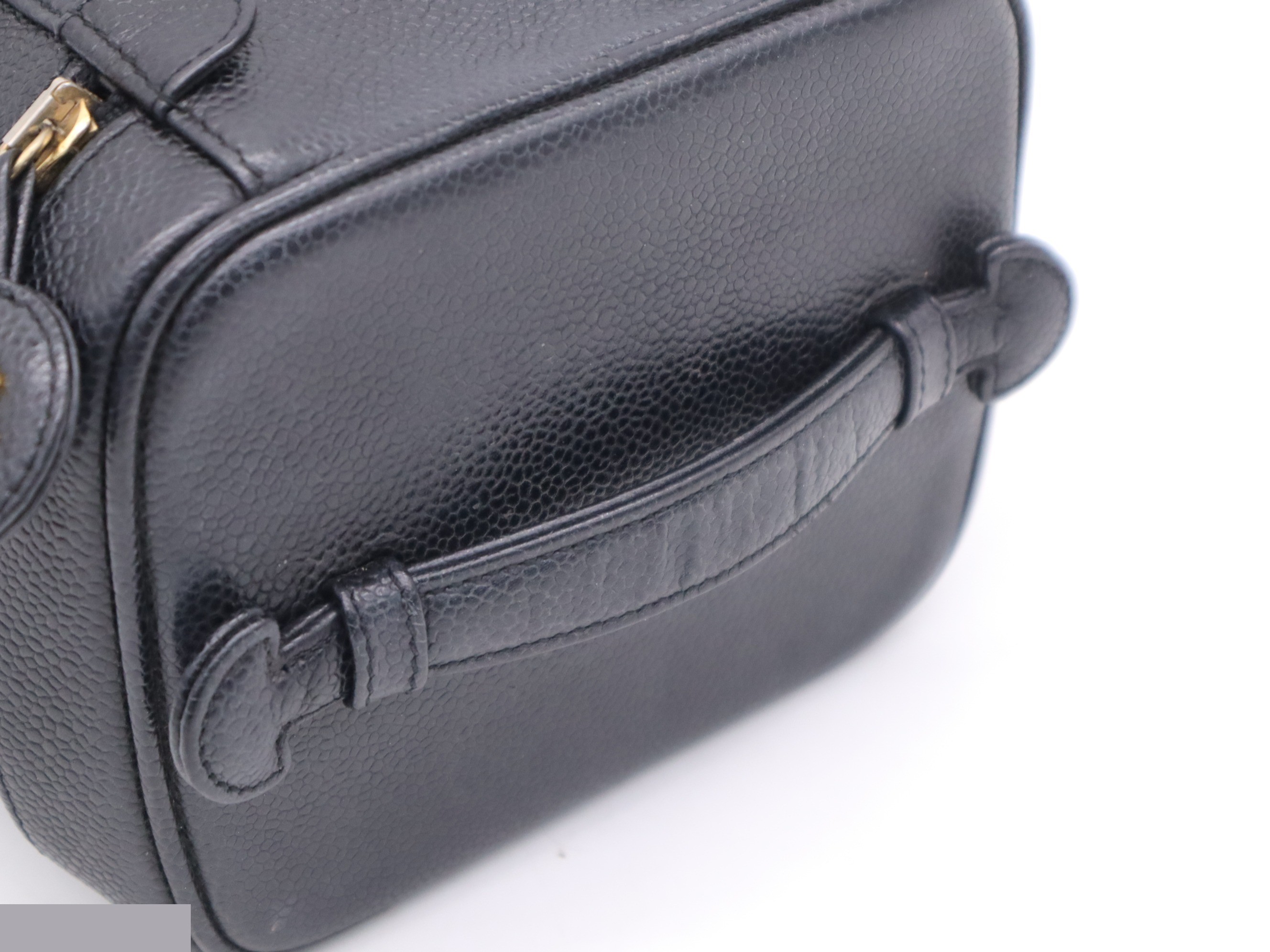 Caviar leather vanity bag with Coco Mark logo, black, gold hardware, and card holder. — view 6