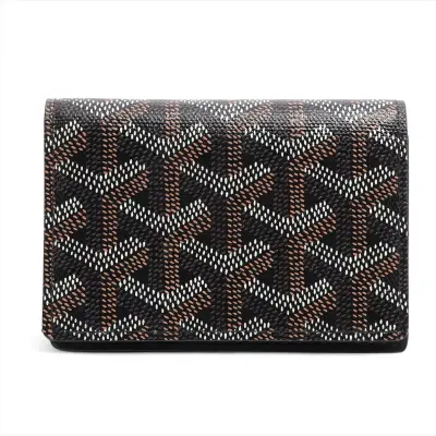 Herringbone Malesherbes PVC x Leather Card Case, Black