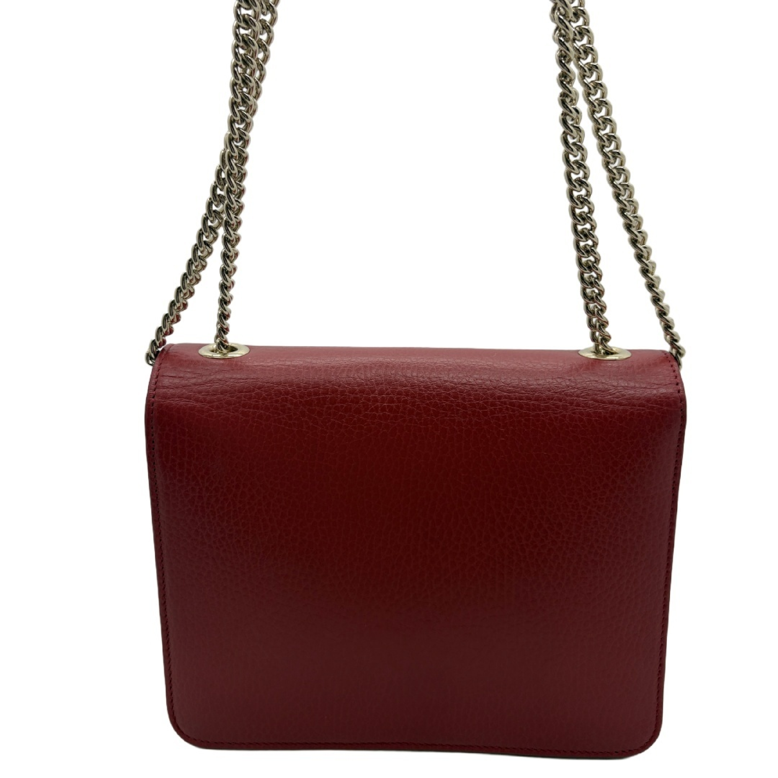 Interlocking G Leather Flap Chain Shoulder Bag, Red with Gold Hardware — view 2