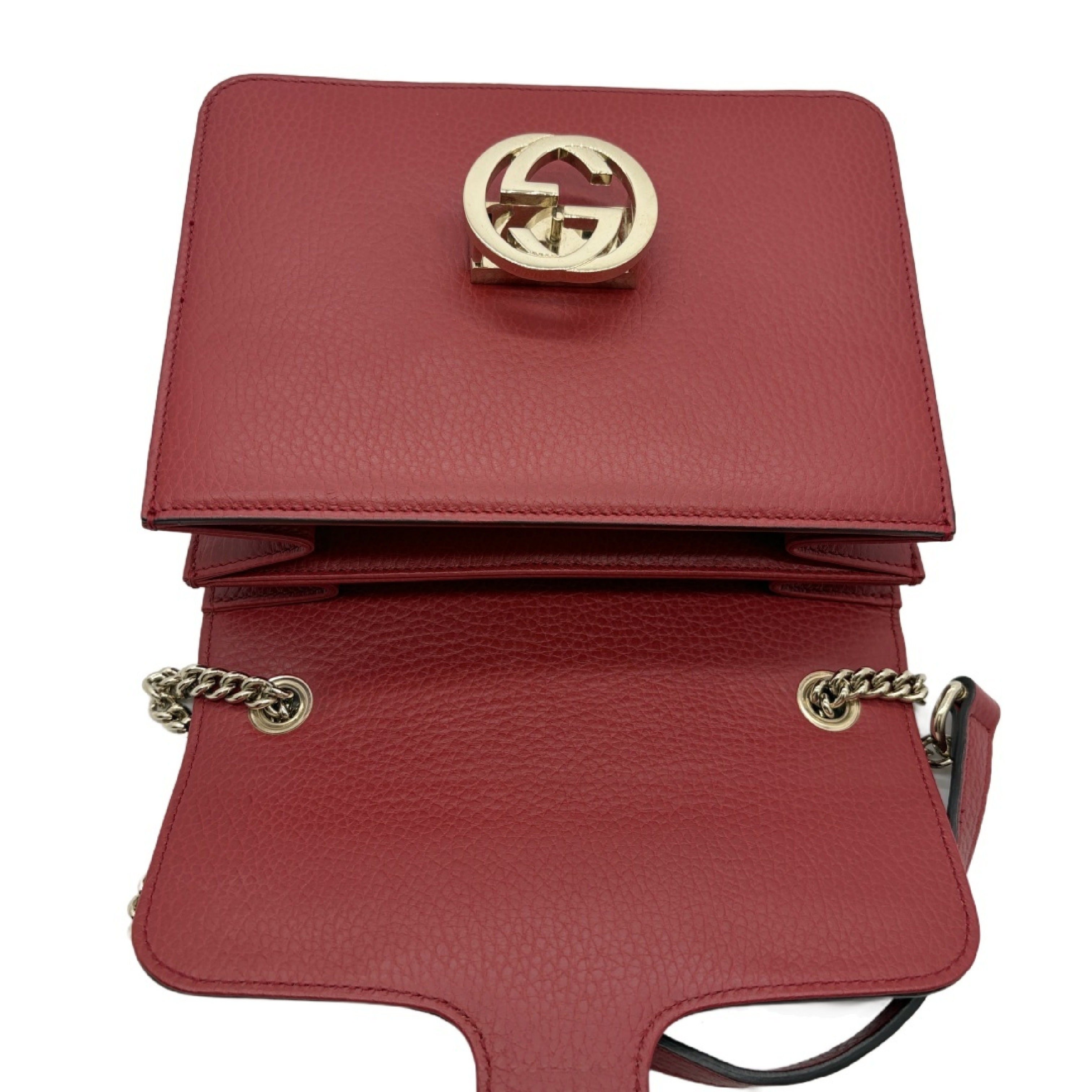 Interlocking G Leather Flap Chain Shoulder Bag, Red with Gold Hardware — view 11