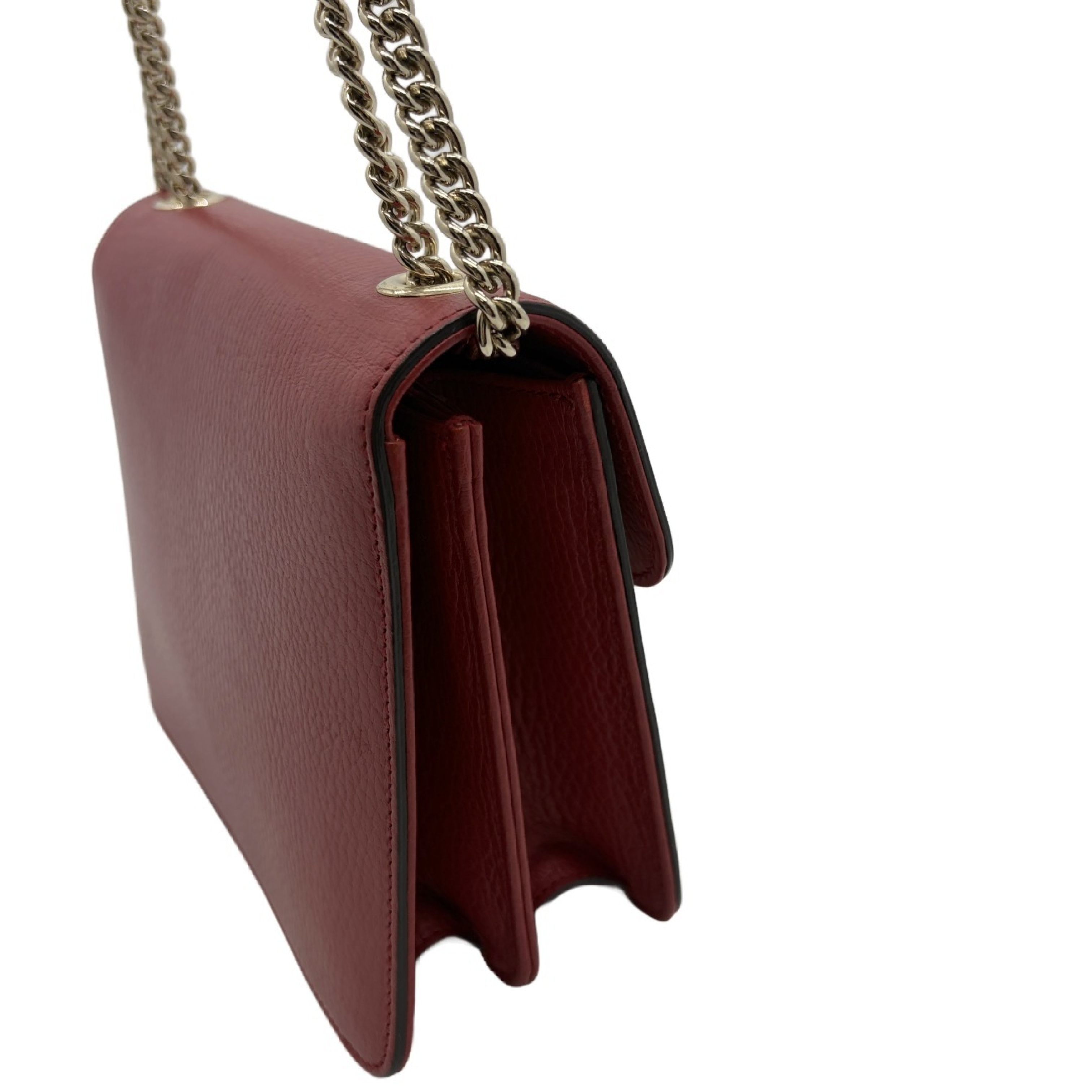 Interlocking G Leather Flap Chain Shoulder Bag, Red with Gold Hardware — view 3