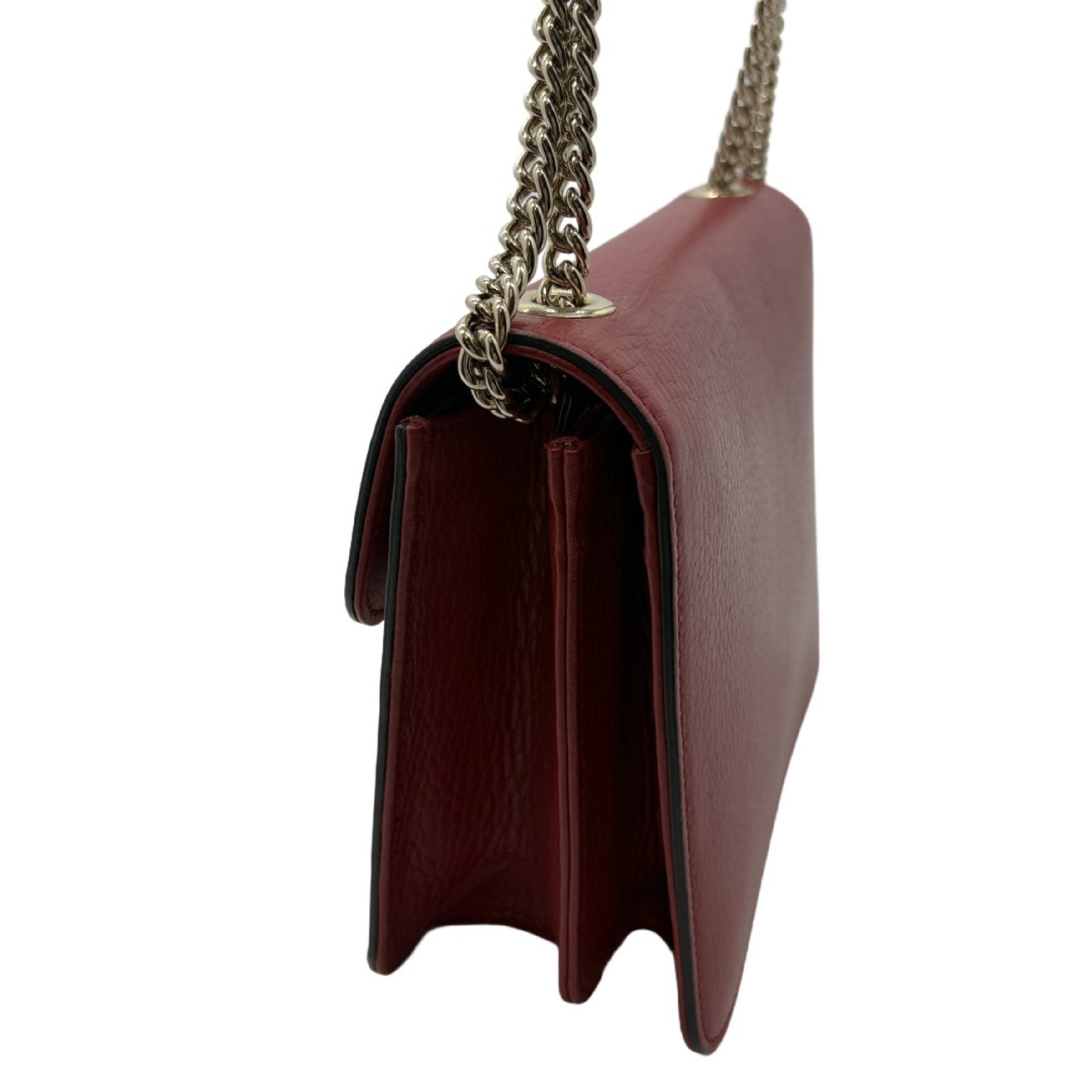 Interlocking G Leather Flap Chain Shoulder Bag, Red with Gold Hardware — view 4