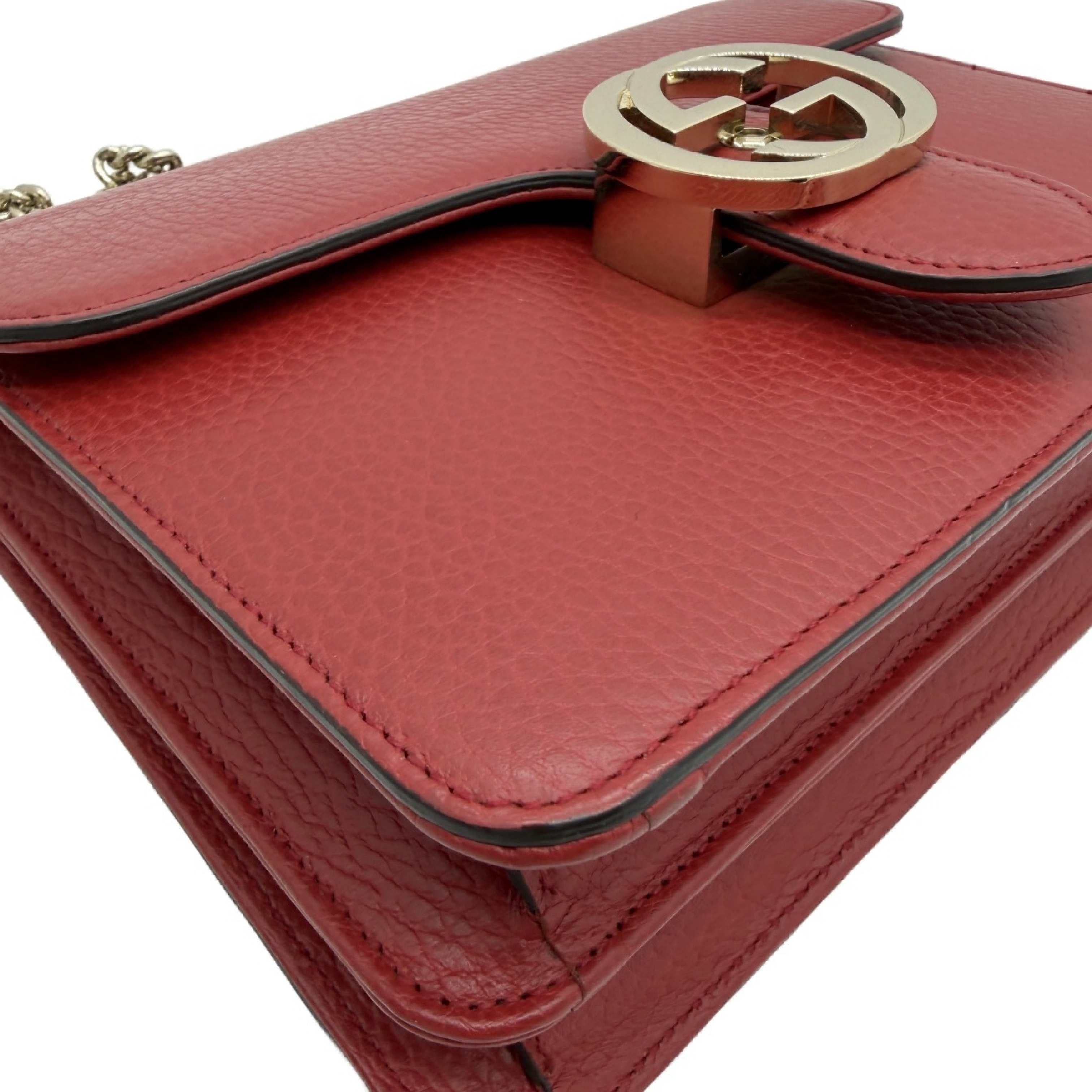 Interlocking G Leather Flap Chain Shoulder Bag, Red with Gold Hardware — view 5