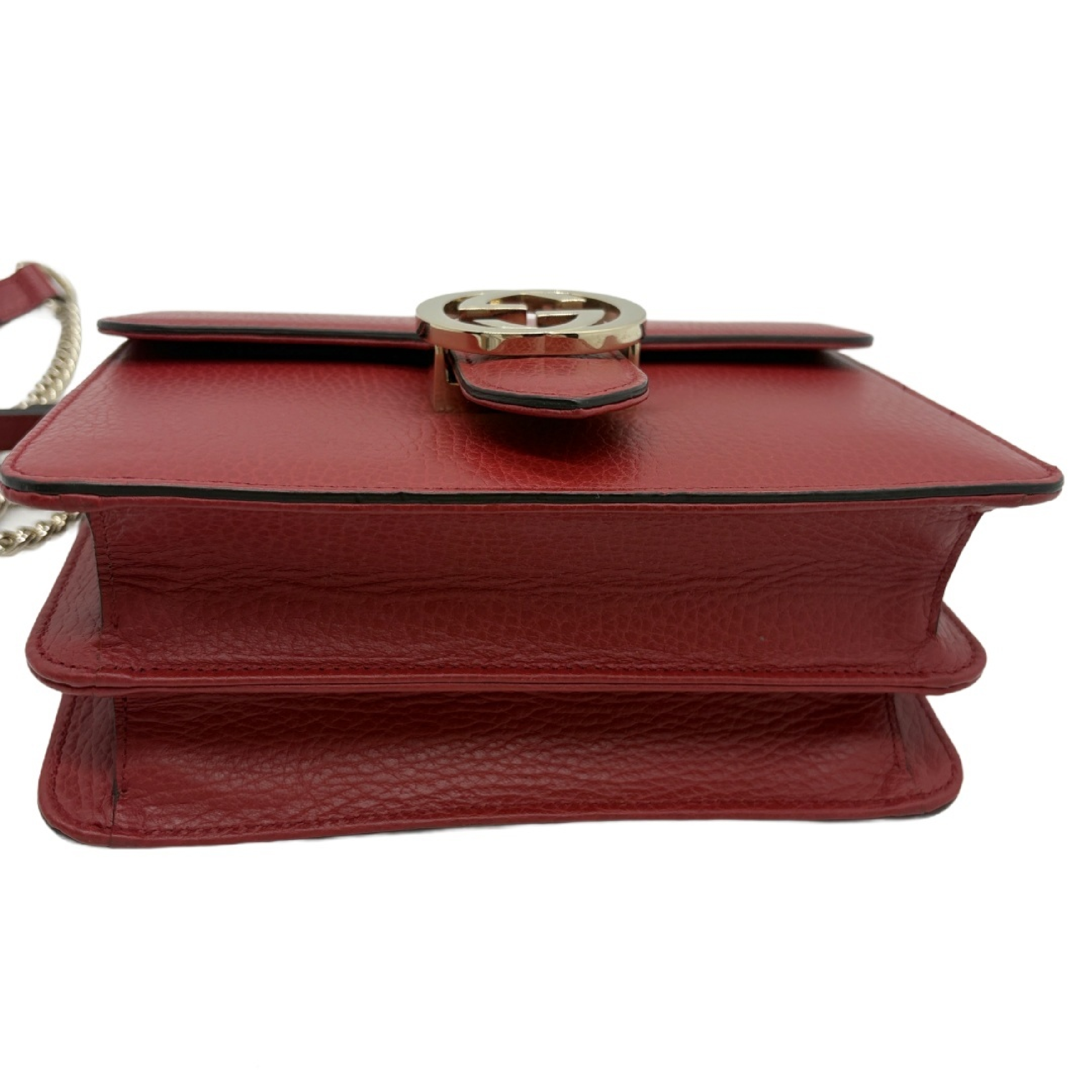 Interlocking G Leather Flap Chain Shoulder Bag, Red with Gold Hardware — view 6