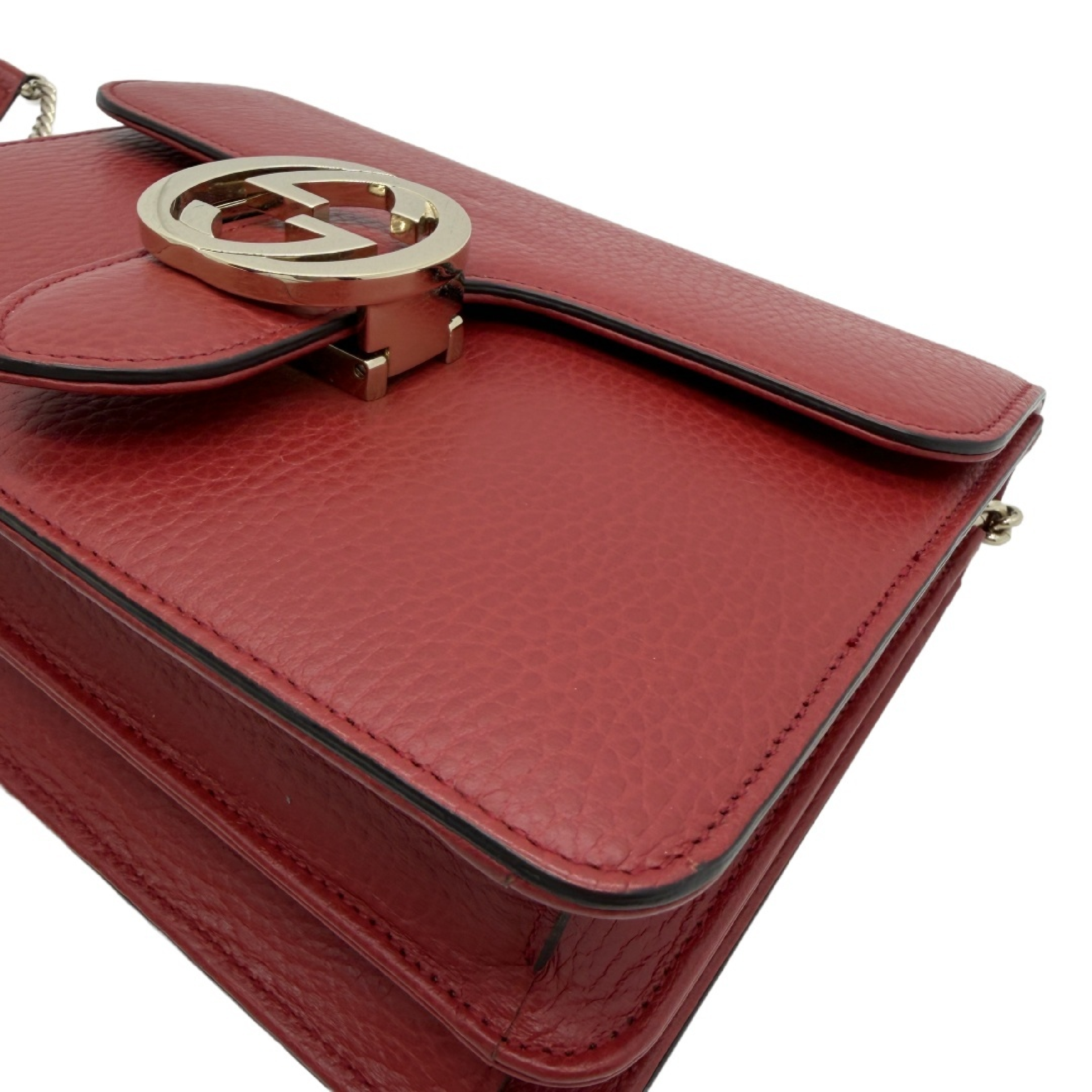 Interlocking G Leather Flap Chain Shoulder Bag, Red with Gold Hardware — view 7
