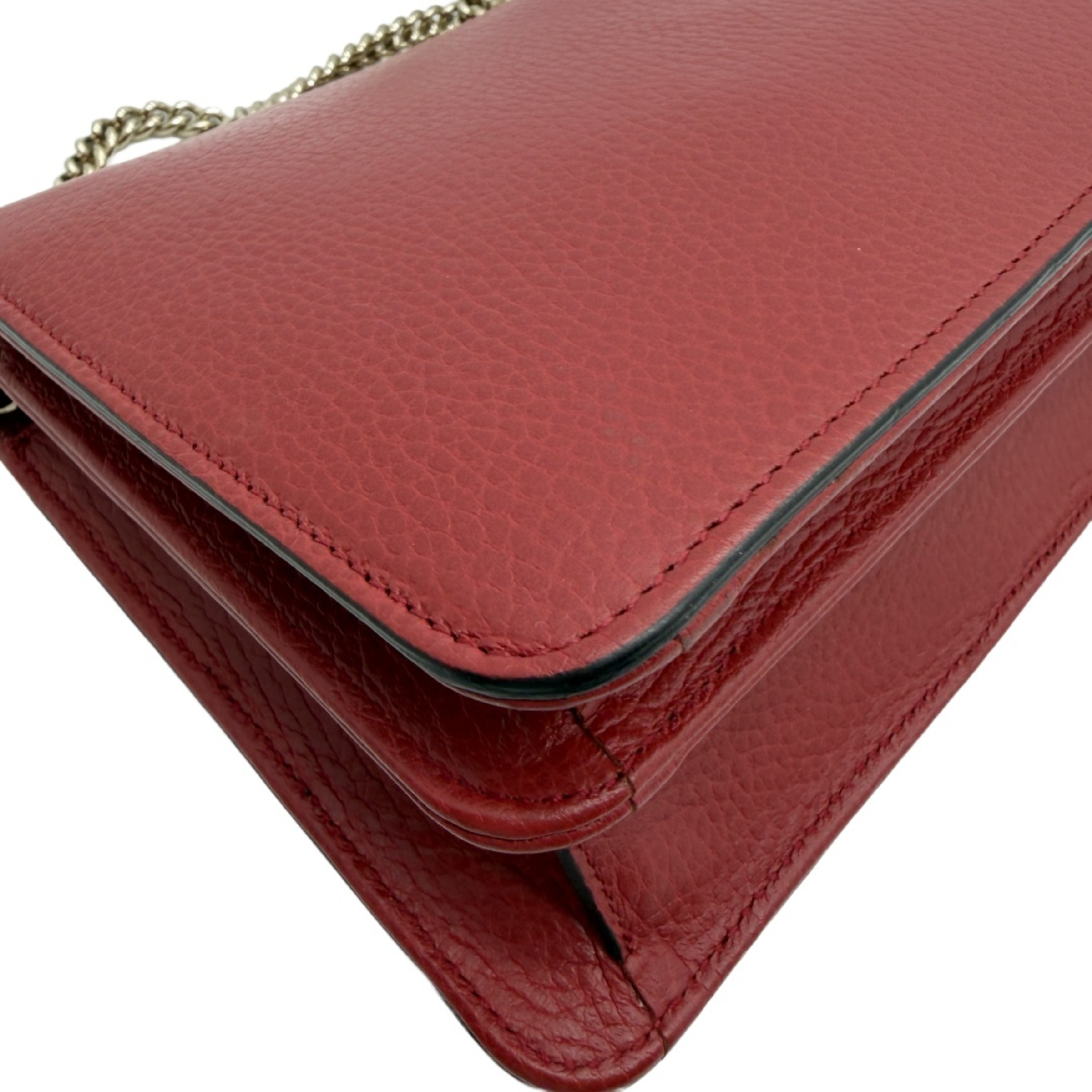 Interlocking G Leather Flap Chain Shoulder Bag, Red with Gold Hardware — view 8