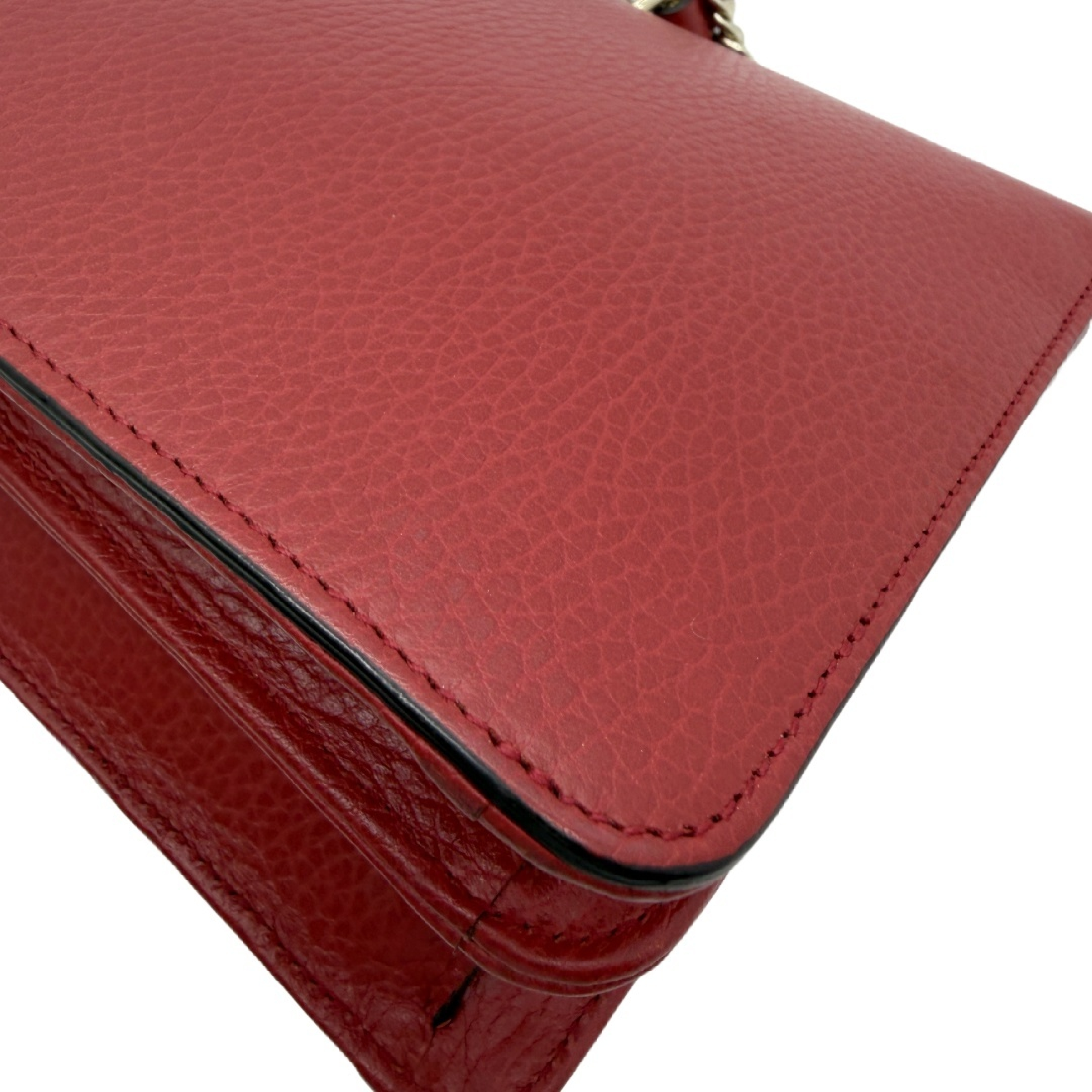 Interlocking G Leather Flap Chain Shoulder Bag, Red with Gold Hardware — view 9