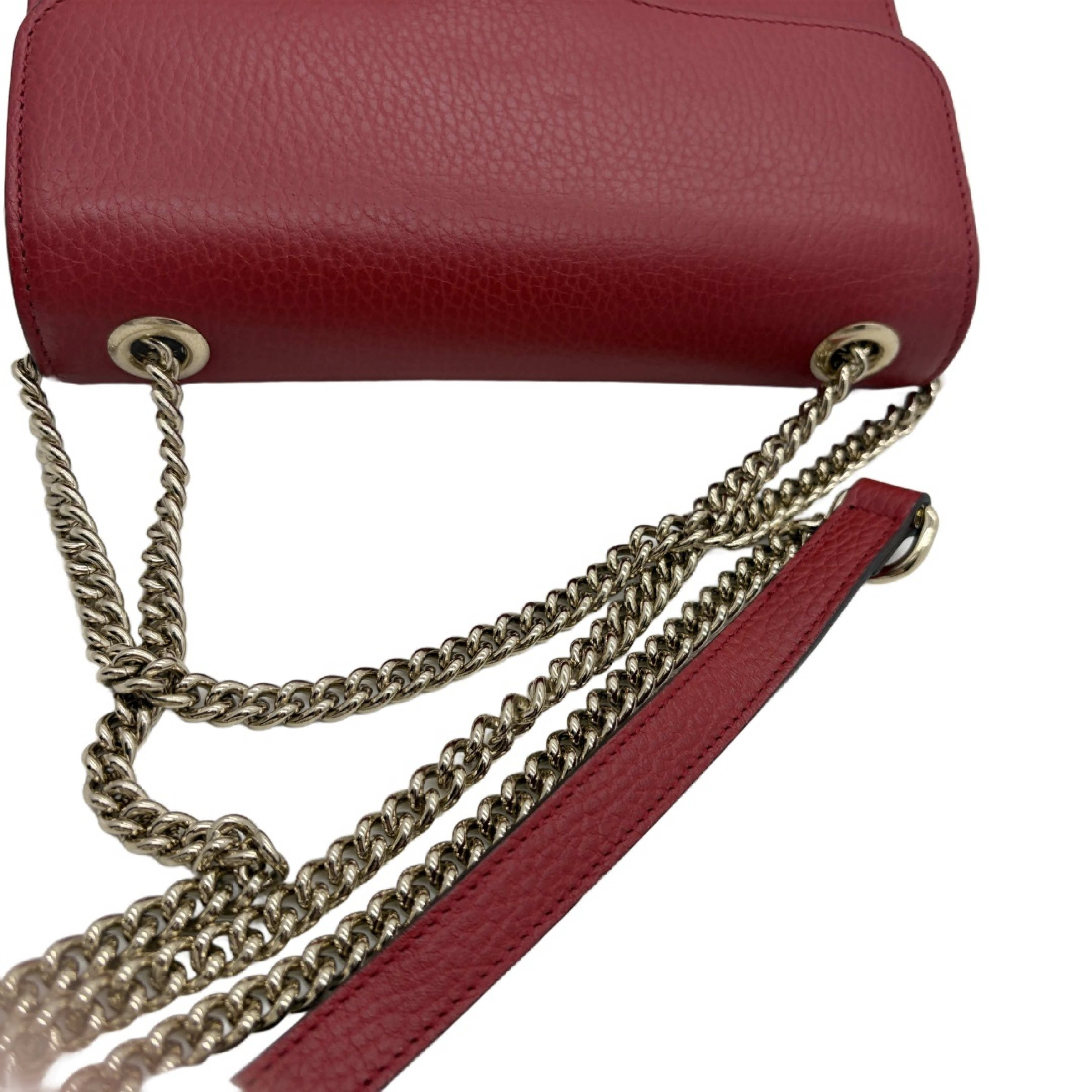 Interlocking G Leather Flap Chain Shoulder Bag, Red with Gold Hardware — view 10