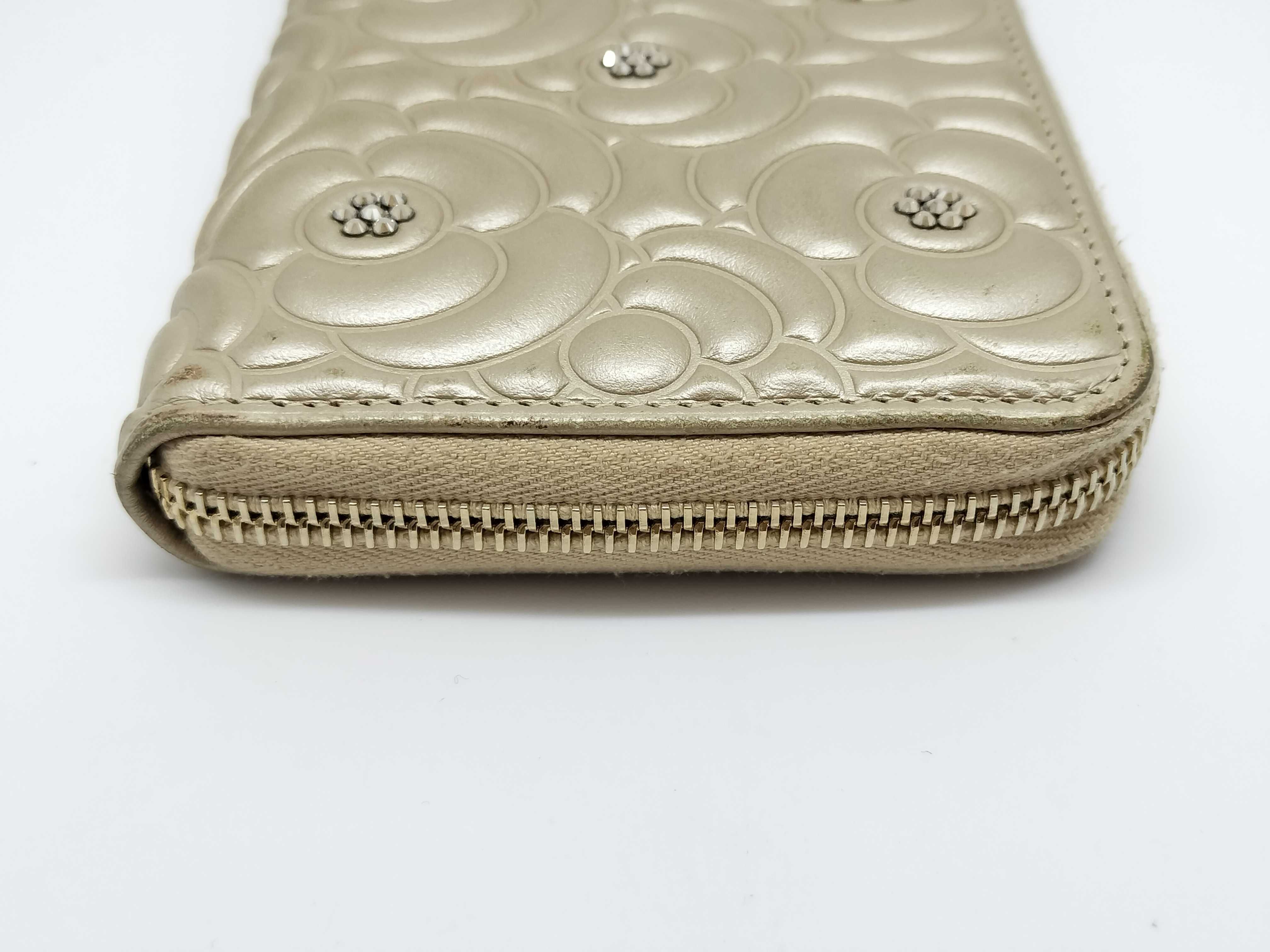 Camellia Leather Rhinestone Round Zip Long Wallet — view 5