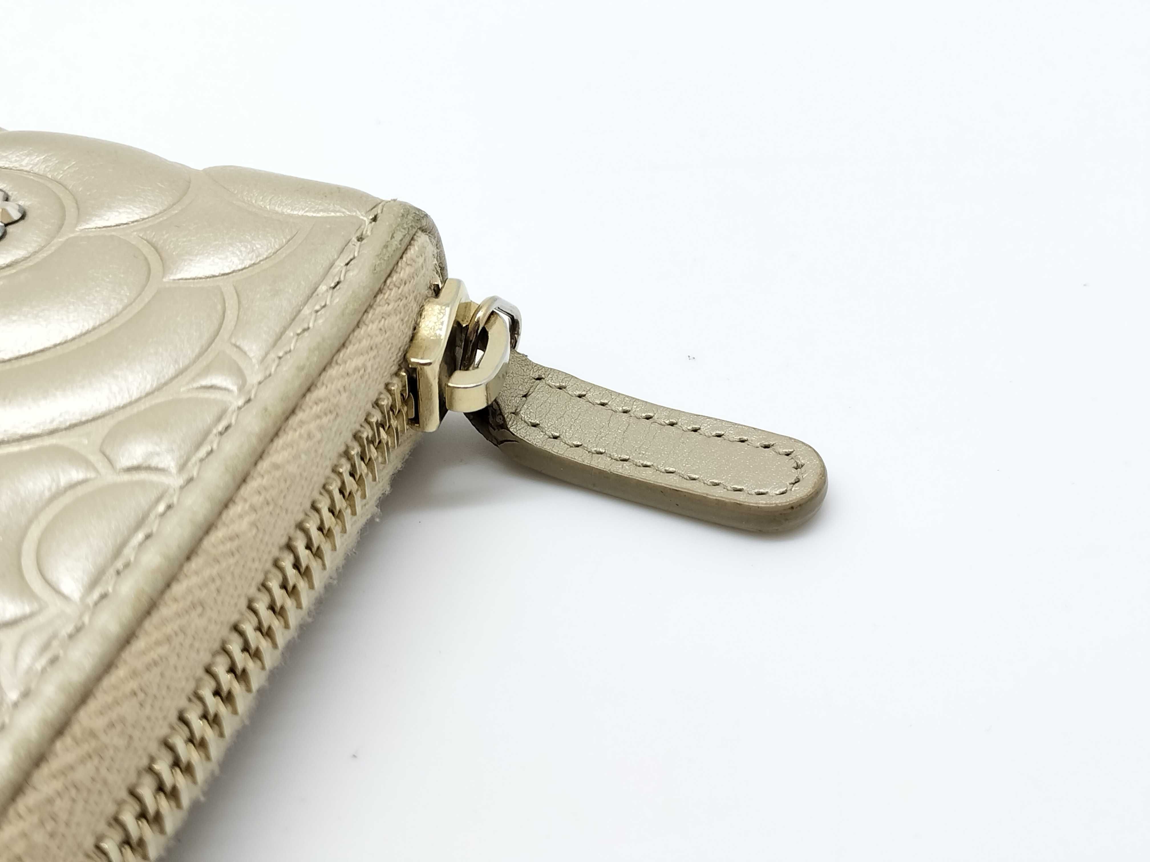 Camellia Leather Rhinestone Round Zip Long Wallet — view 8