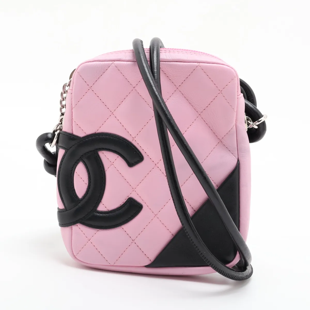 Cambon Line Lambskin Shoulder Bag, Pink, Silver Hardware