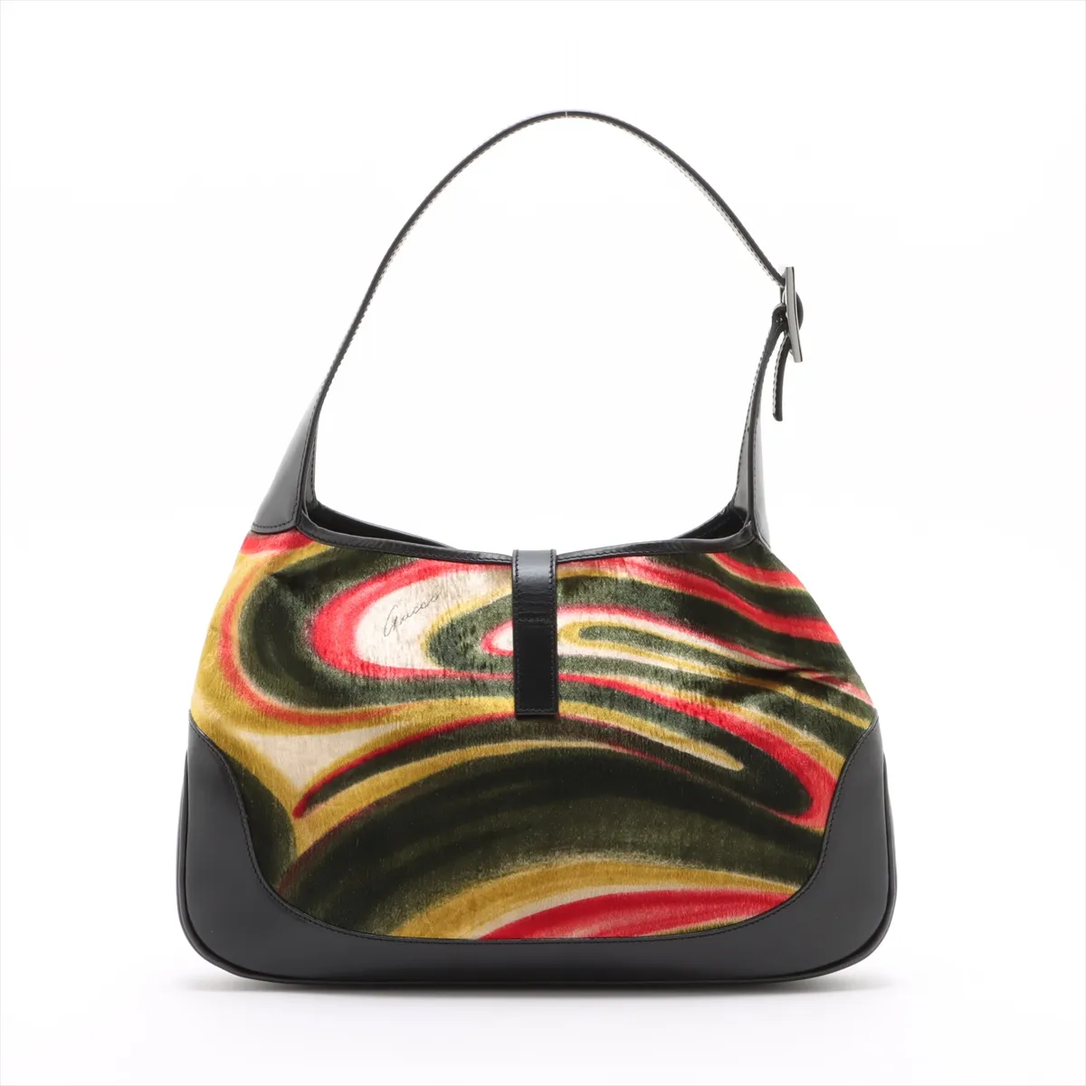 New Jackie Velvet x Leather Shoulder Bag Black — view 2
