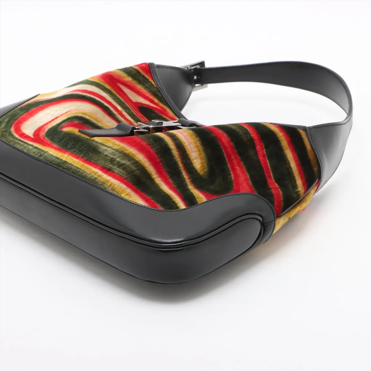 New Jackie Velvet x Leather Shoulder Bag Black — view 3
