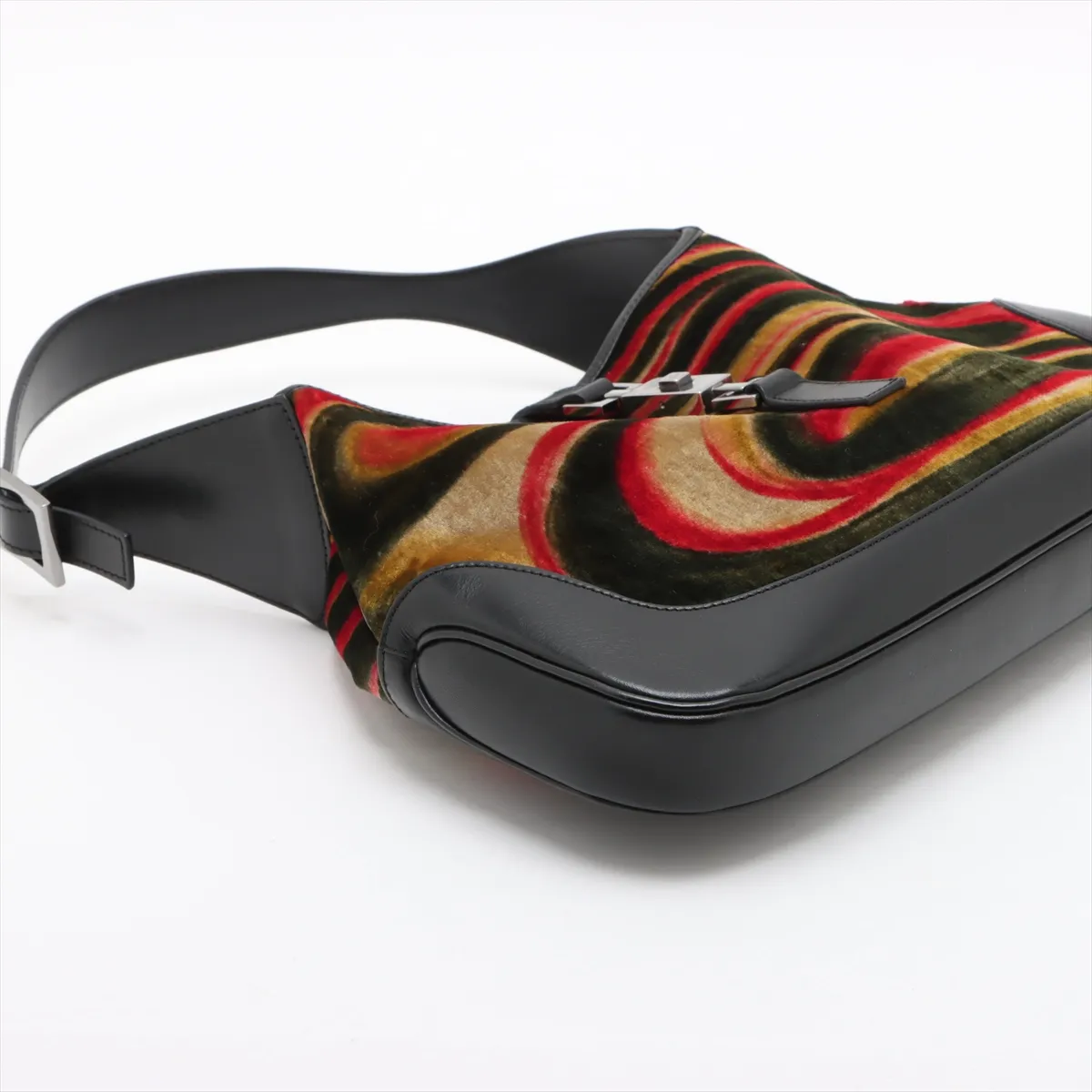 New Jackie Velvet x Leather Shoulder Bag Black — view 4