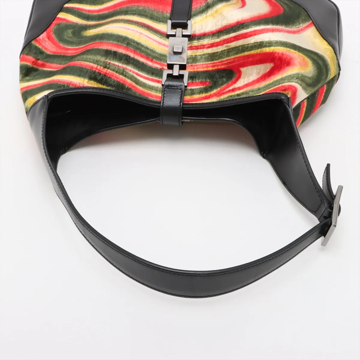 New Jackie Velvet x Leather Shoulder Bag Black — view 5