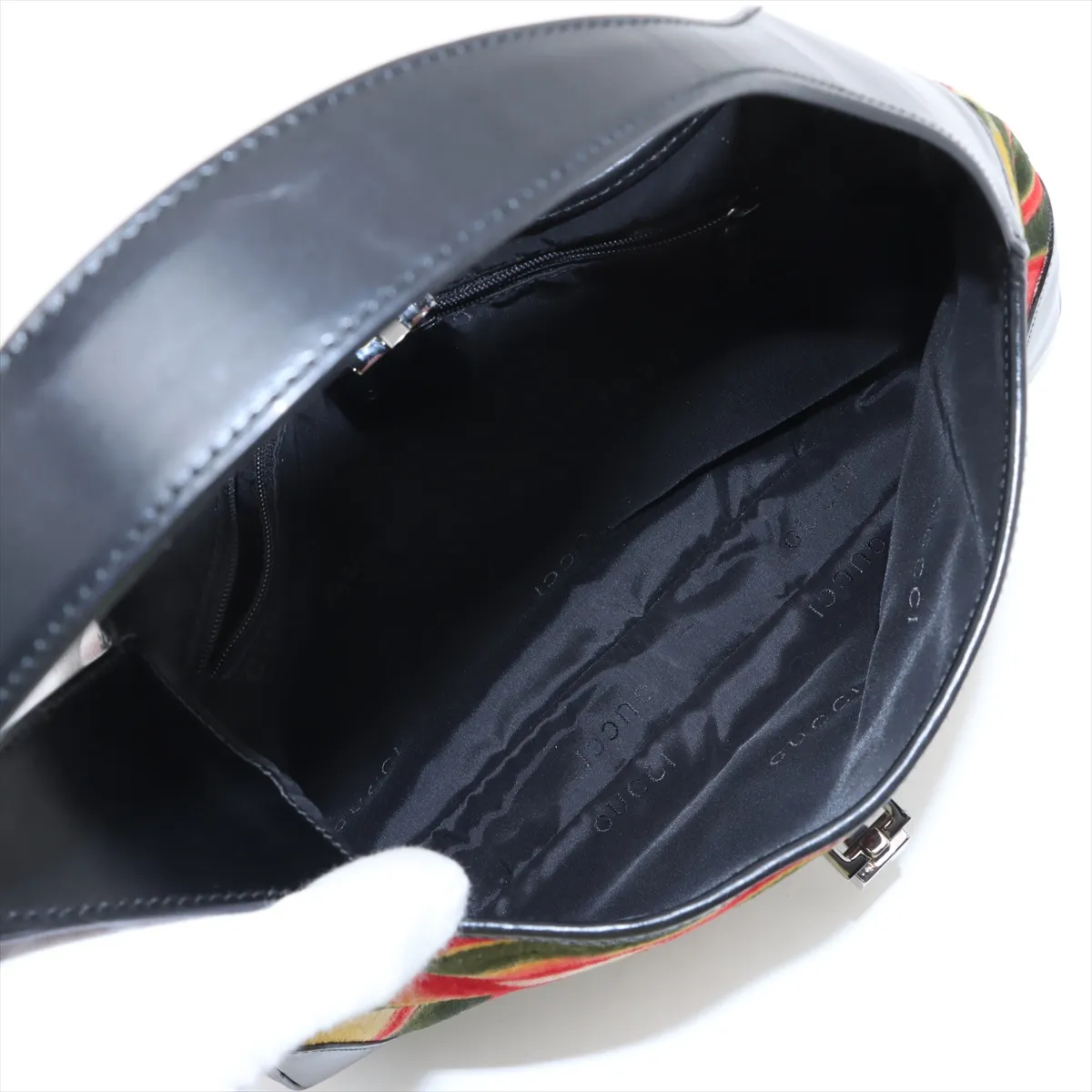 New Jackie Velvet x Leather Shoulder Bag Black — view 7