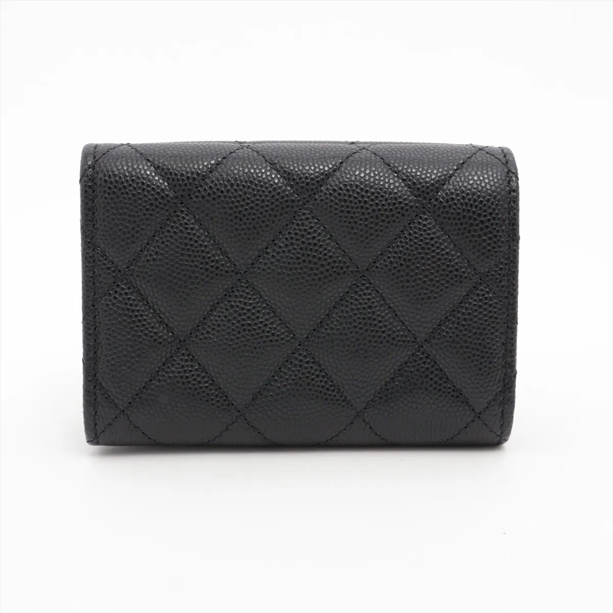 Matelassé Caviar Skin Compact Wallet, Black with Gold Hardware, PNAA3CL8 — view 2