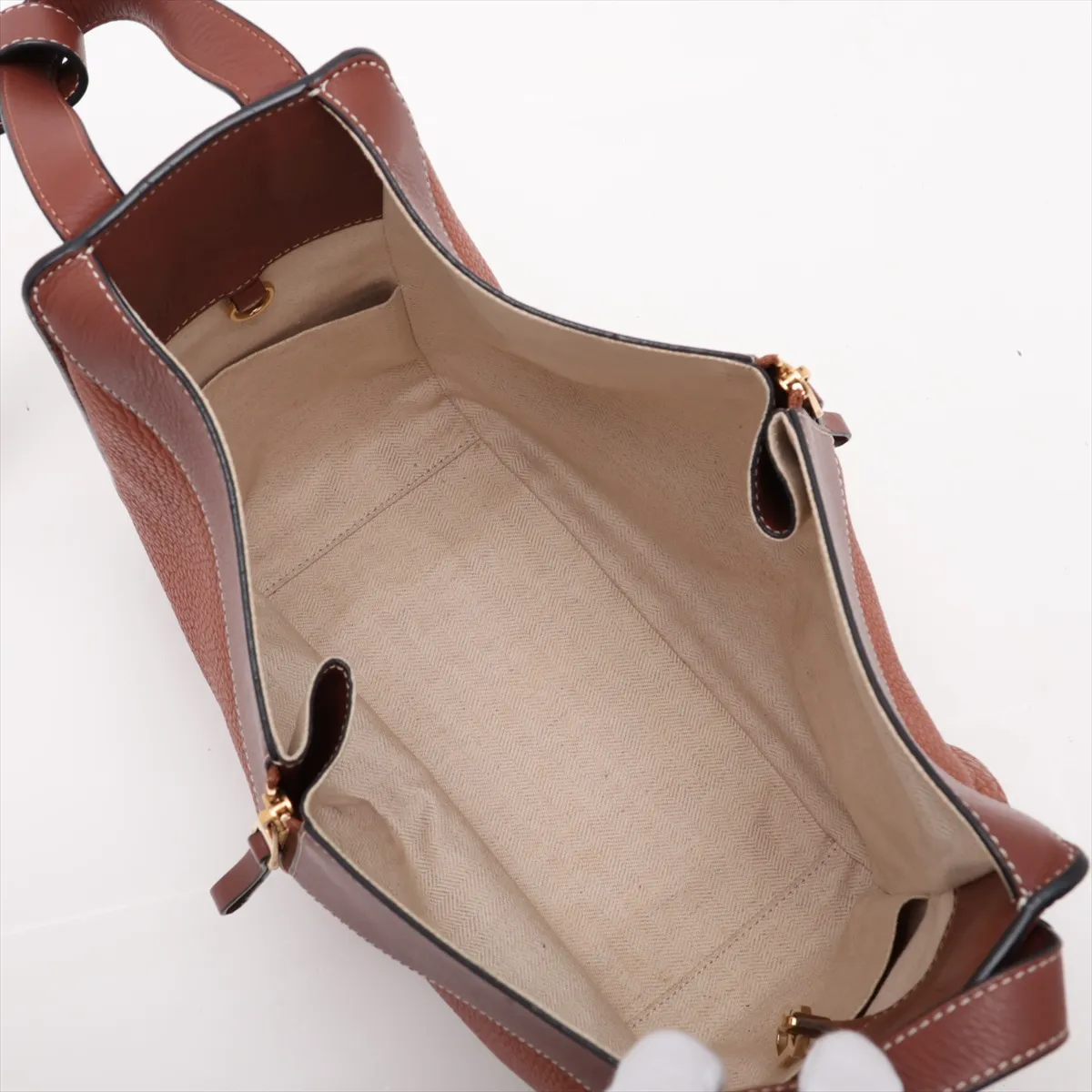 Hammock Leather 2-Way Handbag, Brown — view 8