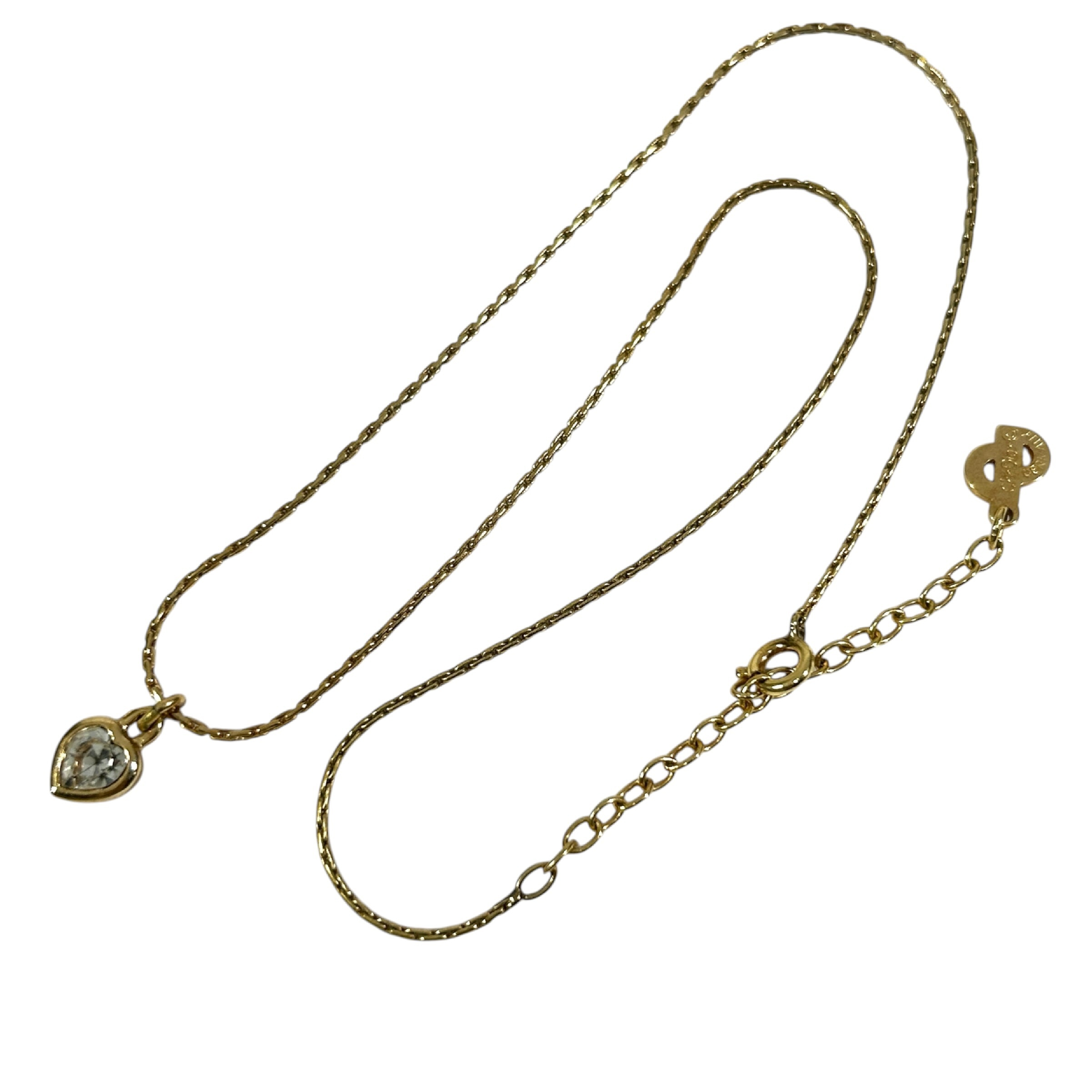 Necklace, Heart Shape, Rhinestone, 1pc, Total Length 43cm, Pendant Width 0.7cm, Gold Tone Necklace — view 2