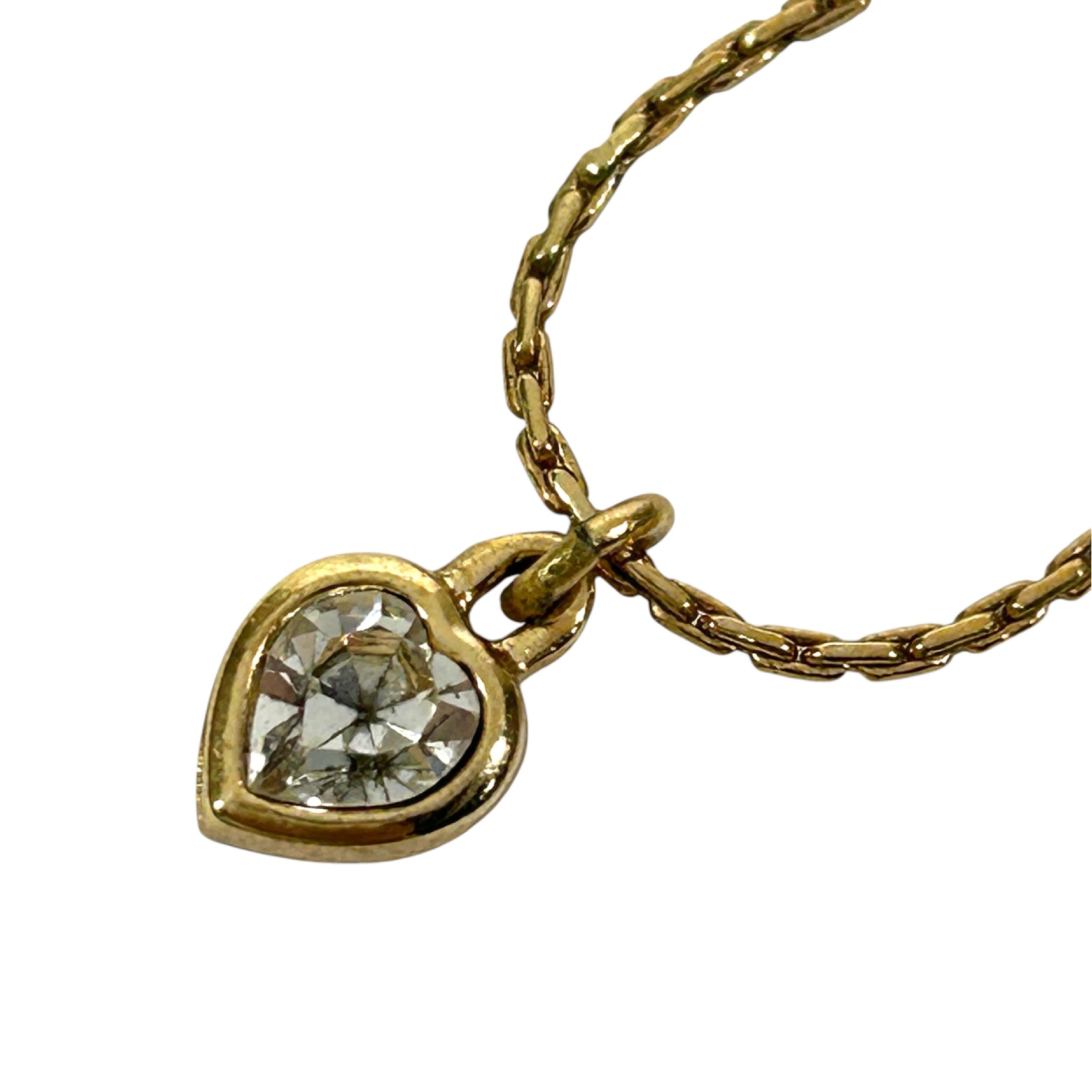 Necklace, Heart Shape, Rhinestone, 1pc, Total Length 43cm, Pendant Width 0.7cm, Gold Tone Necklace — view 3