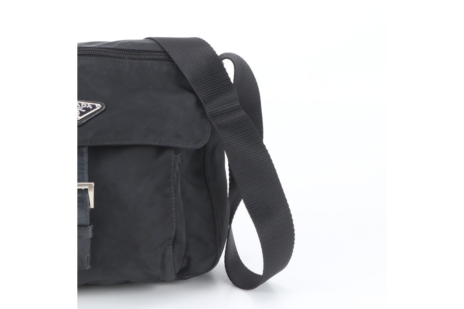 Tessuto Nylon Triangle Logo Leather Shoulder Bag — view 2