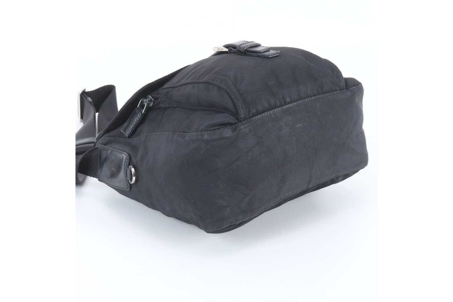 Tessuto Nylon Triangle Logo Leather Shoulder Bag — view 5