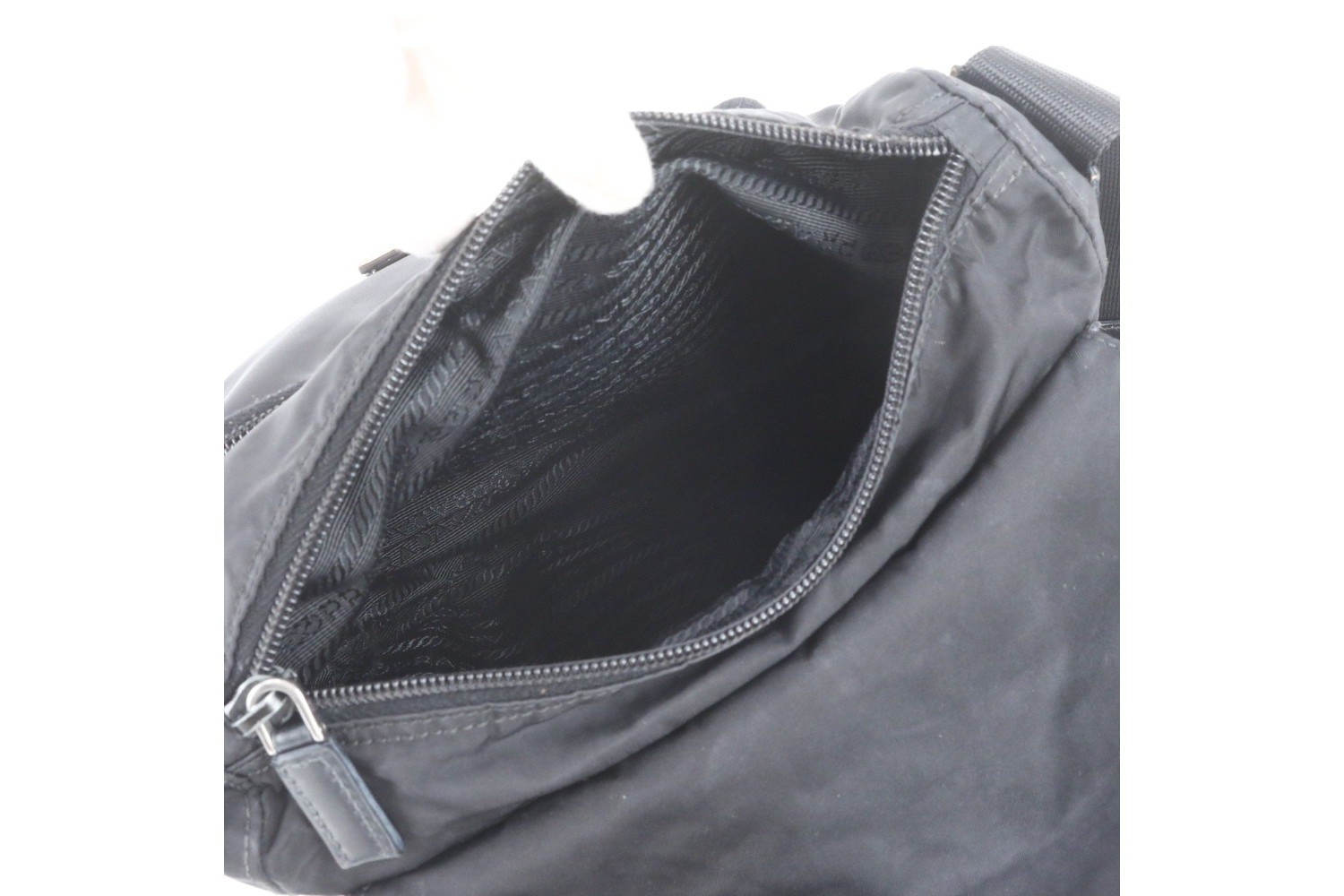 Tessuto Nylon Triangle Logo Leather Shoulder Bag — view 7
