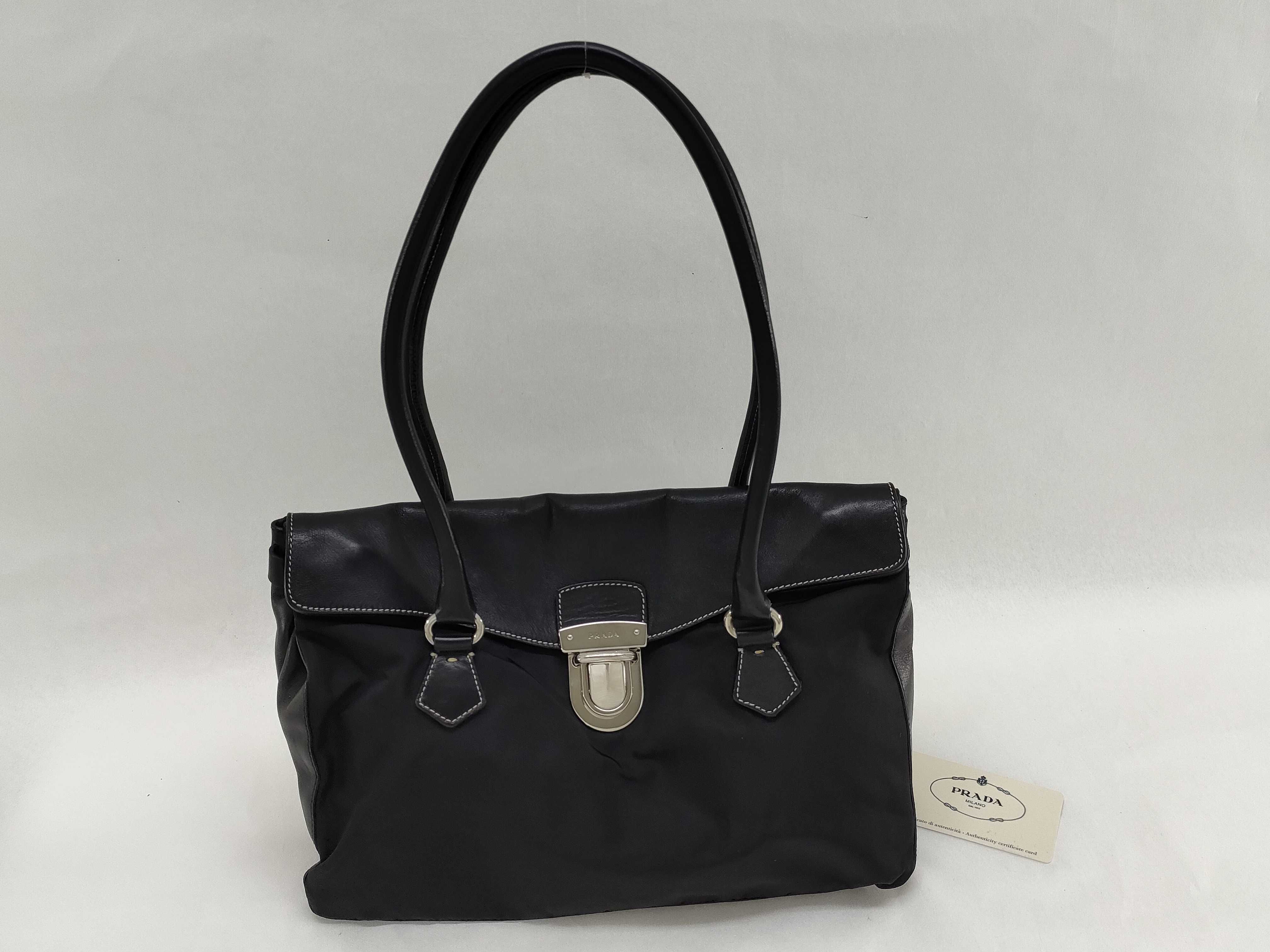Nylon Push-Lock Leather Nylon Shoulder Bag