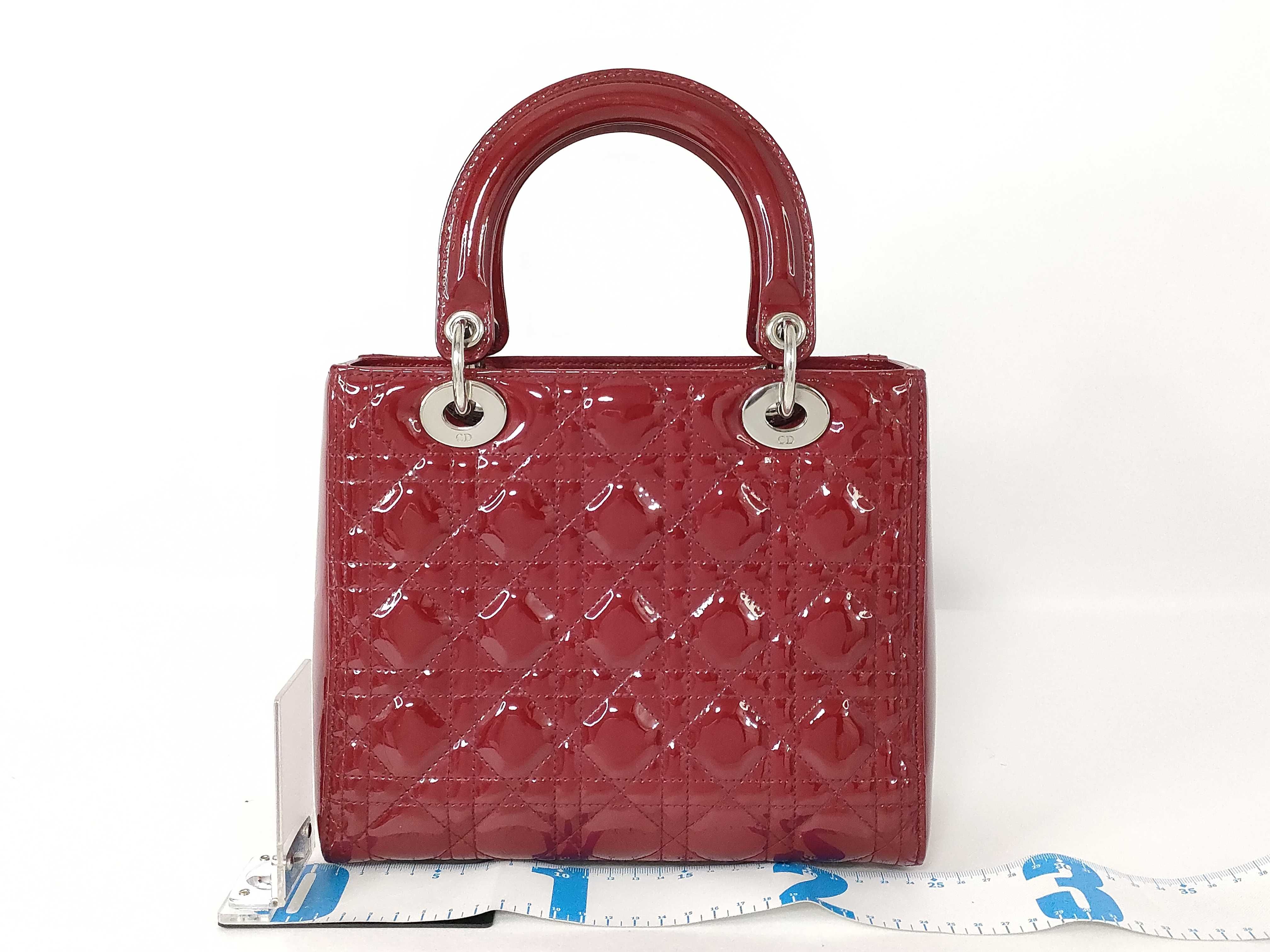Lady Dior Patent Leather Red Handbag — view 2