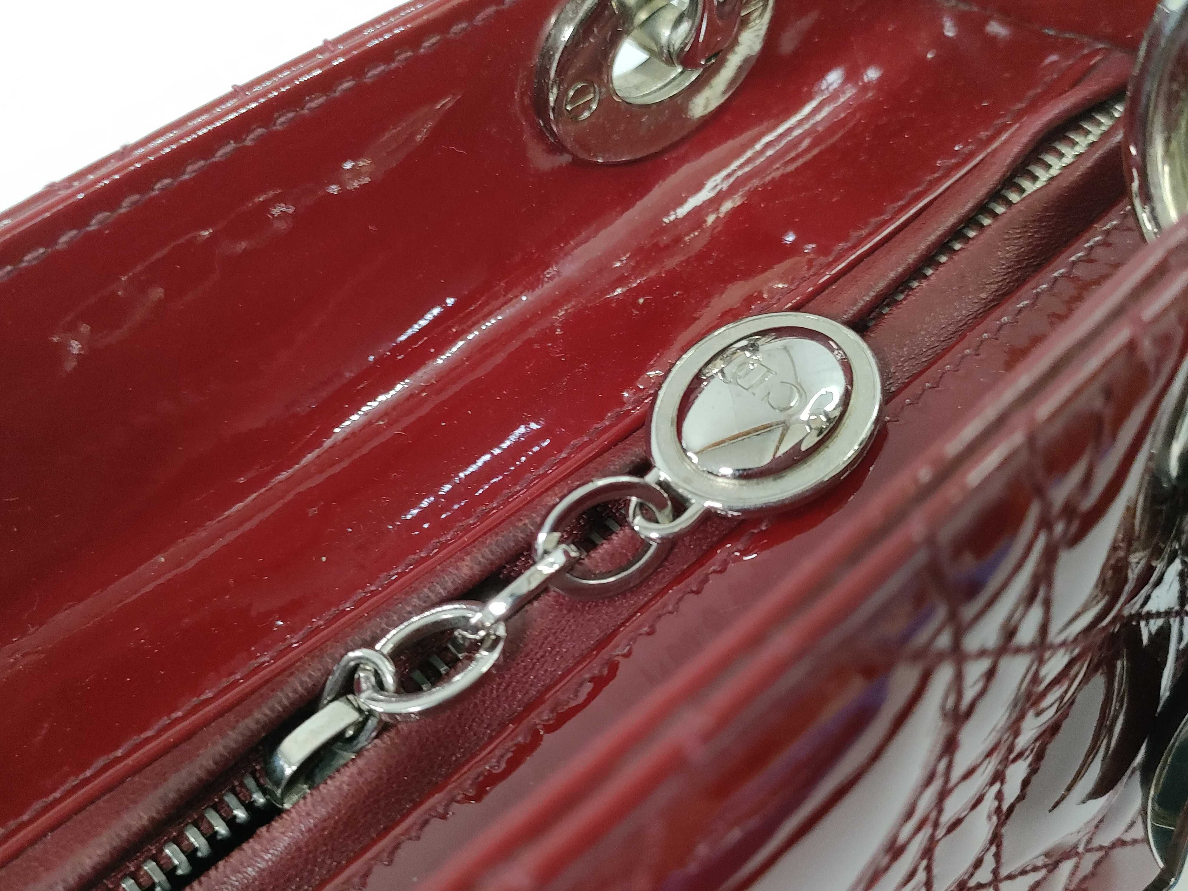 Lady Dior Patent Leather Red Handbag — view 13