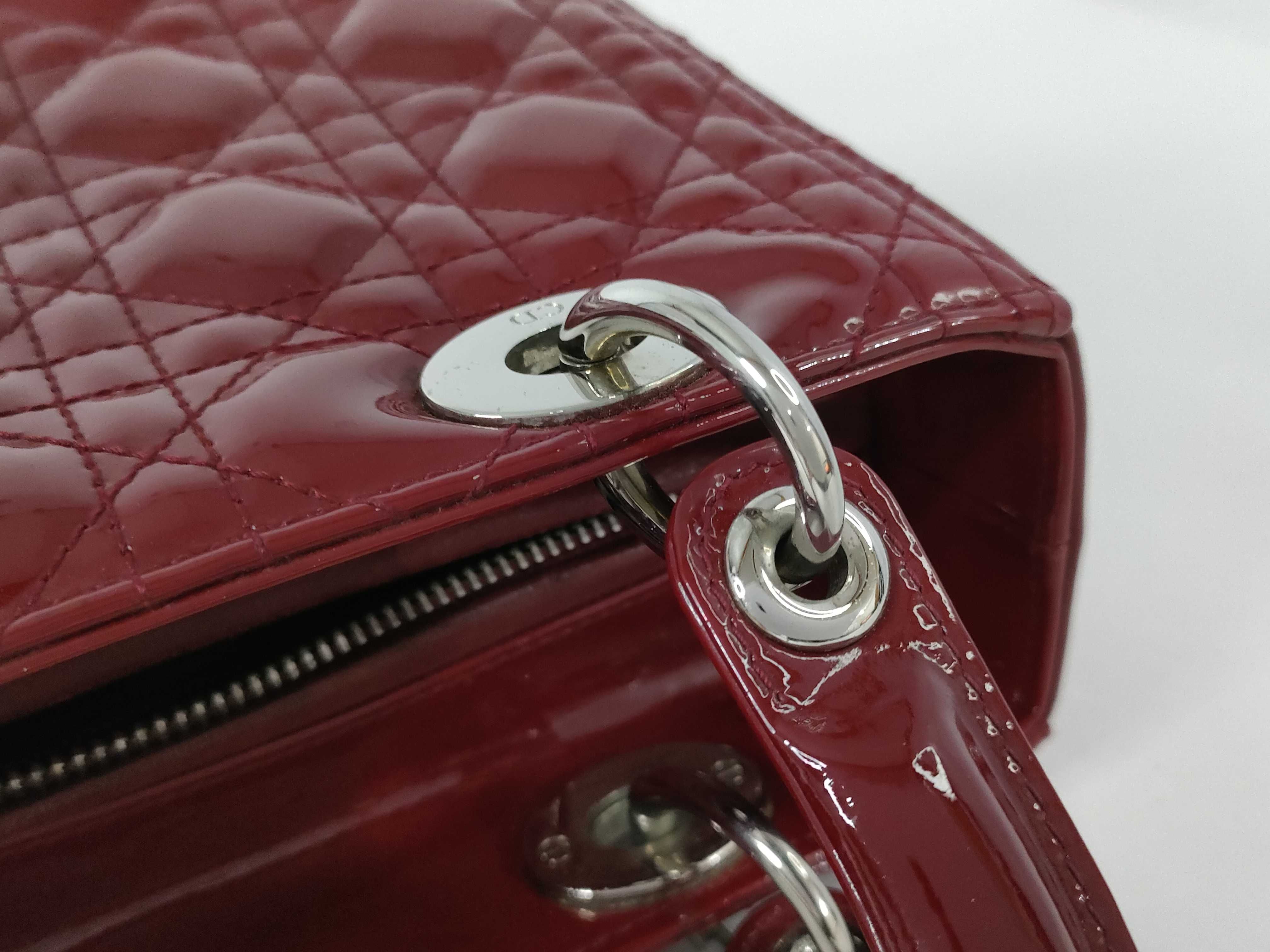 Lady Dior Patent Leather Red Handbag — view 5
