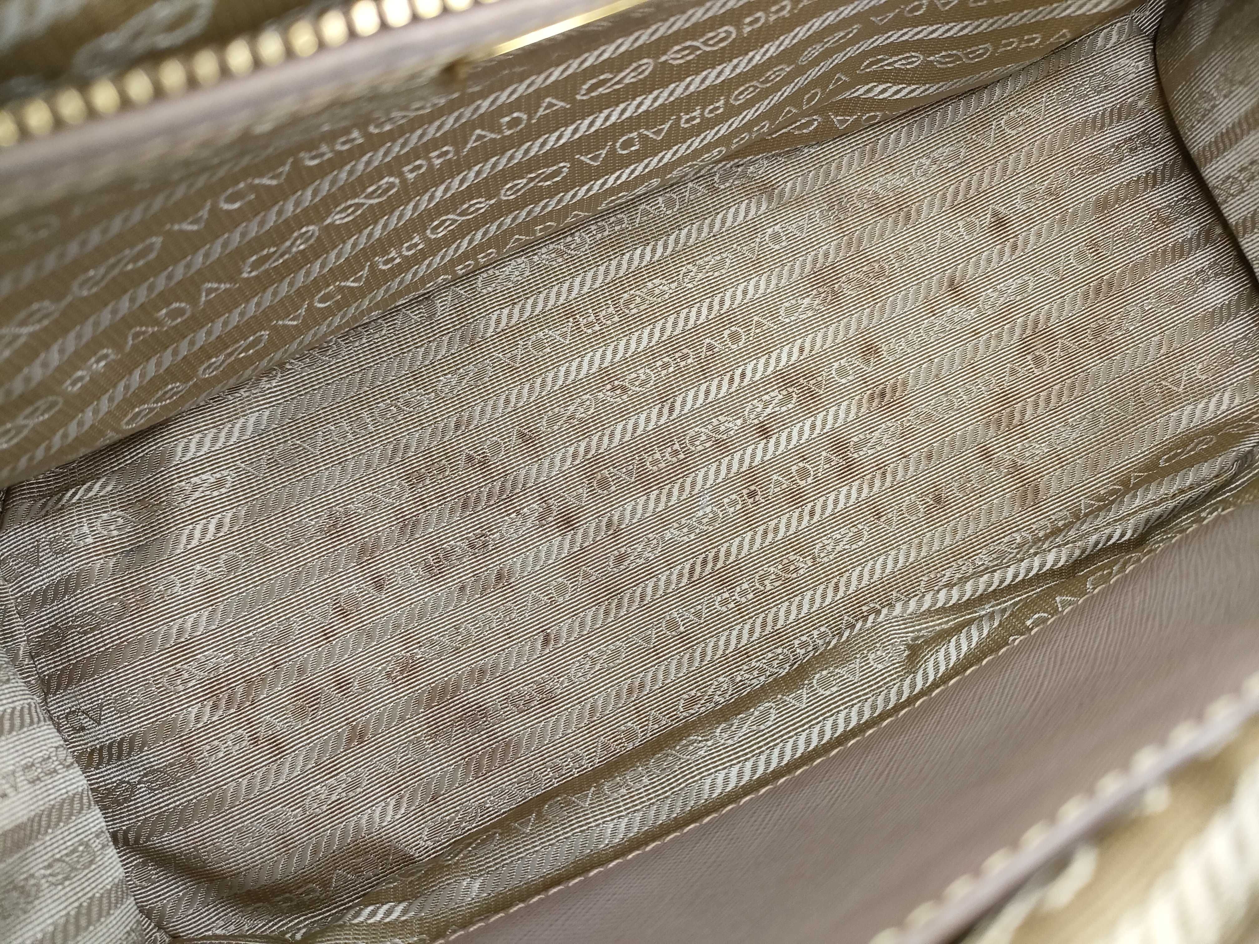 ID- Saffiano Lux Galeria cowskin 2-way handbag Beige 1BA863 open papers handbag — view 11