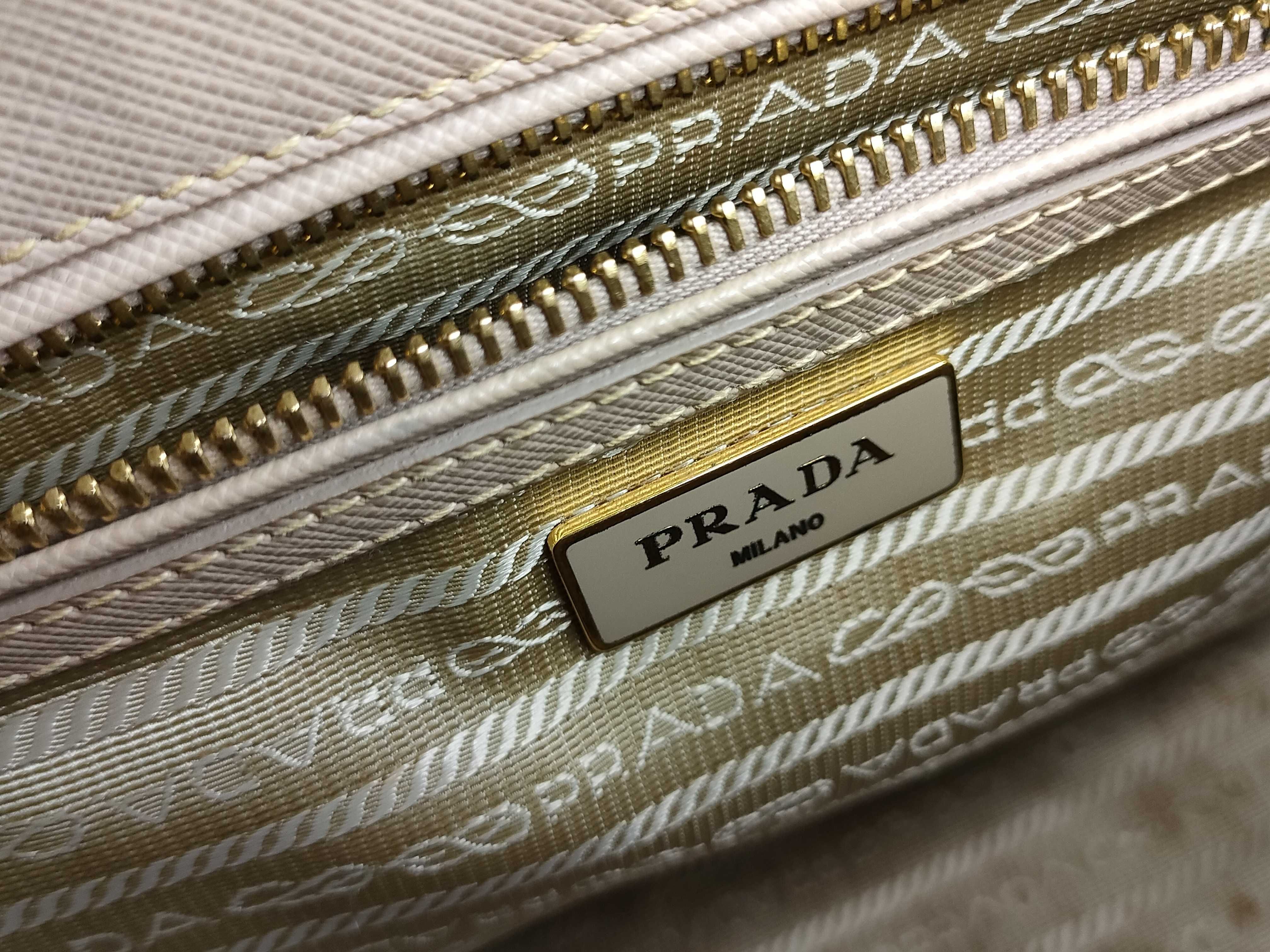 ID- Saffiano Lux Galeria cowskin 2-way handbag Beige 1BA863 open papers handbag — view 12