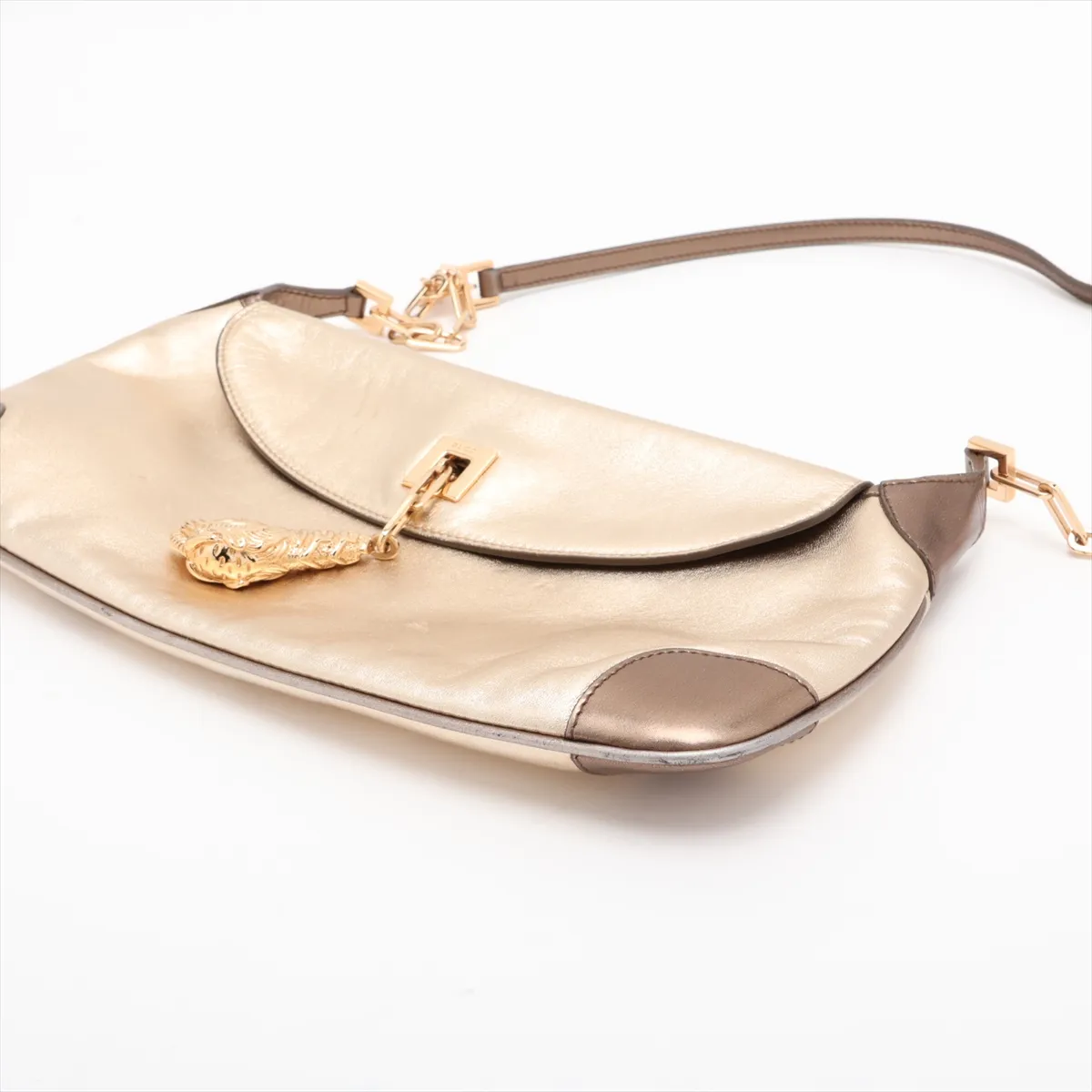Old Gucci Tiger Head Leather Chain Shoulder Bag Gold — view 3