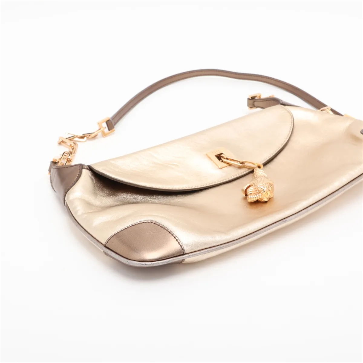 Old Gucci Tiger Head Leather Chain Shoulder Bag Gold — view 4