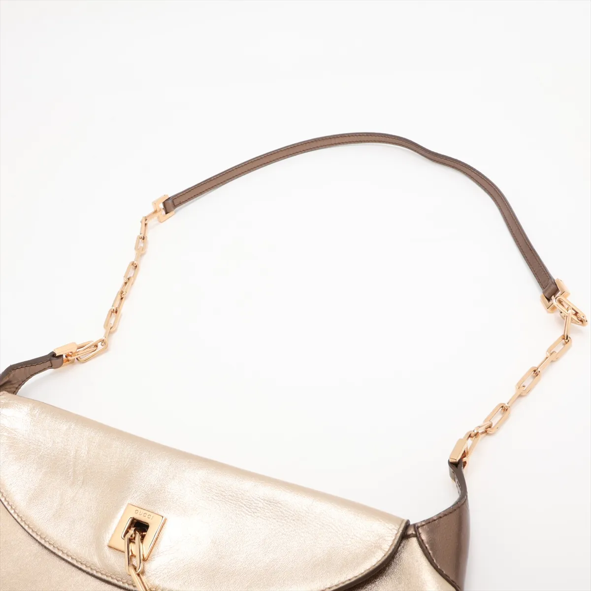 Old Gucci Tiger Head Leather Chain Shoulder Bag Gold — view 5