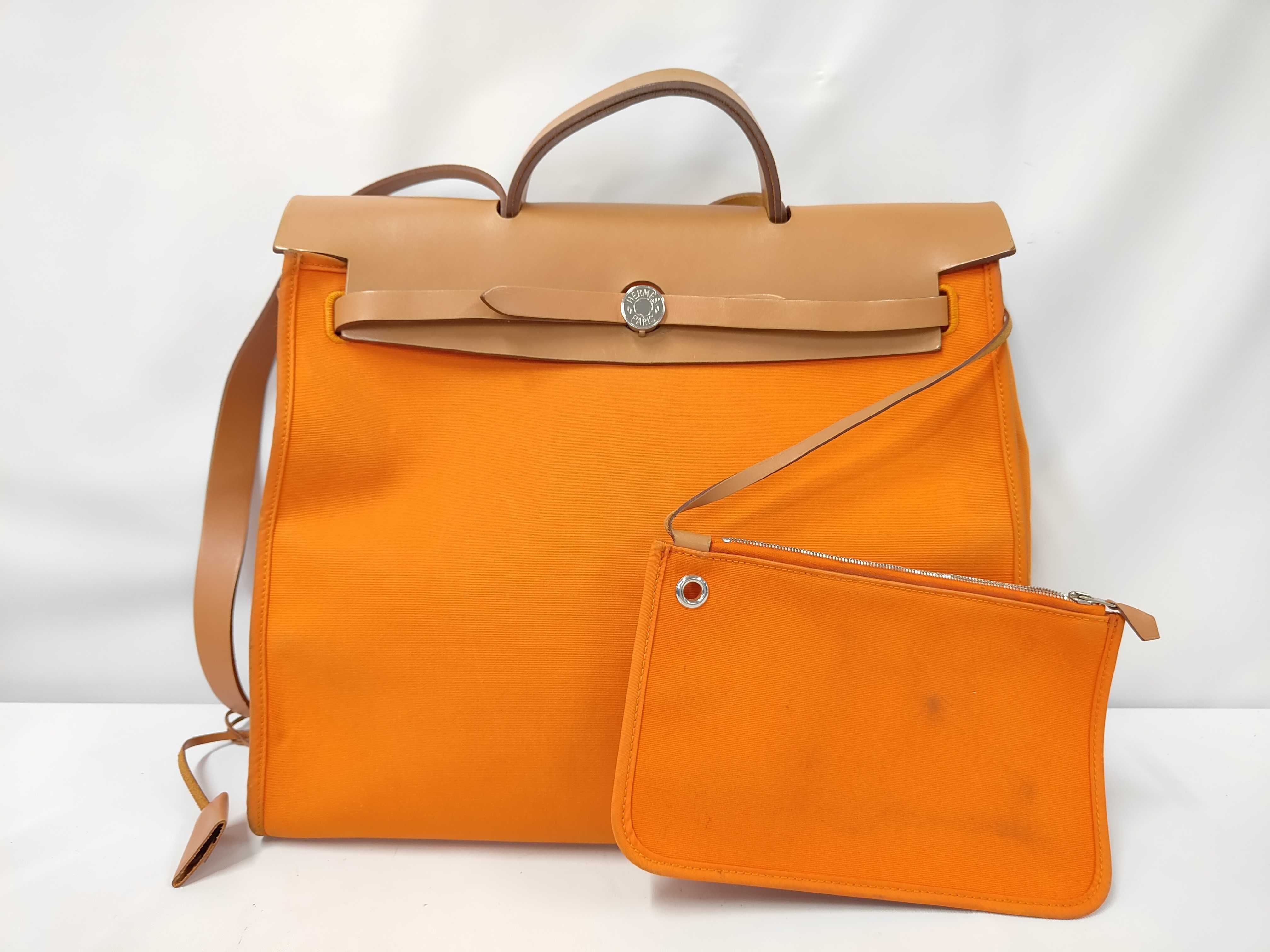 Hermès Herbag Zip MM Toile Officier x Leather Orange x Beige O Stamp Handbag
