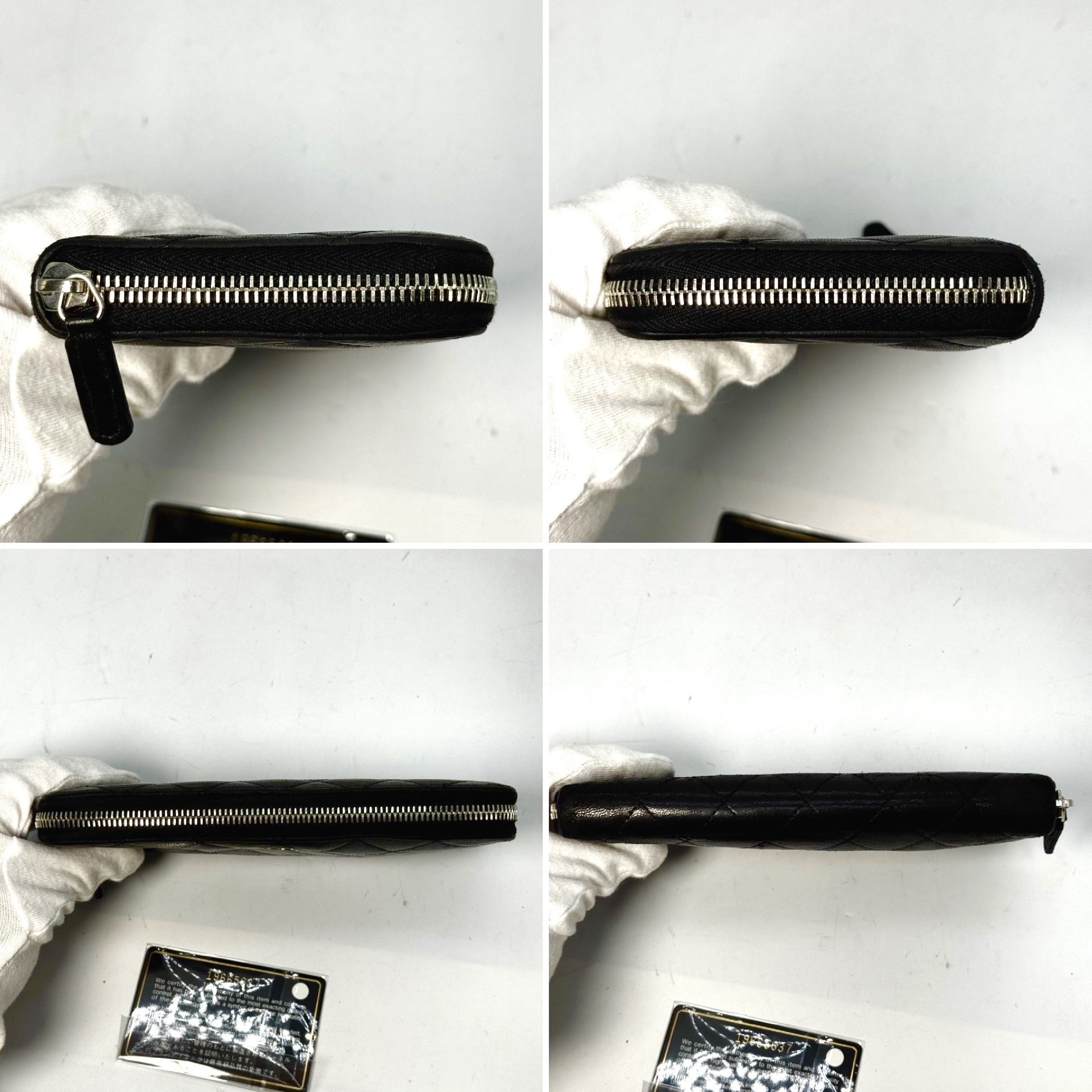 Matelassé Lambskin Round Zip Long Wallet, Black, 19665637, with Guarantee Card. — view 3