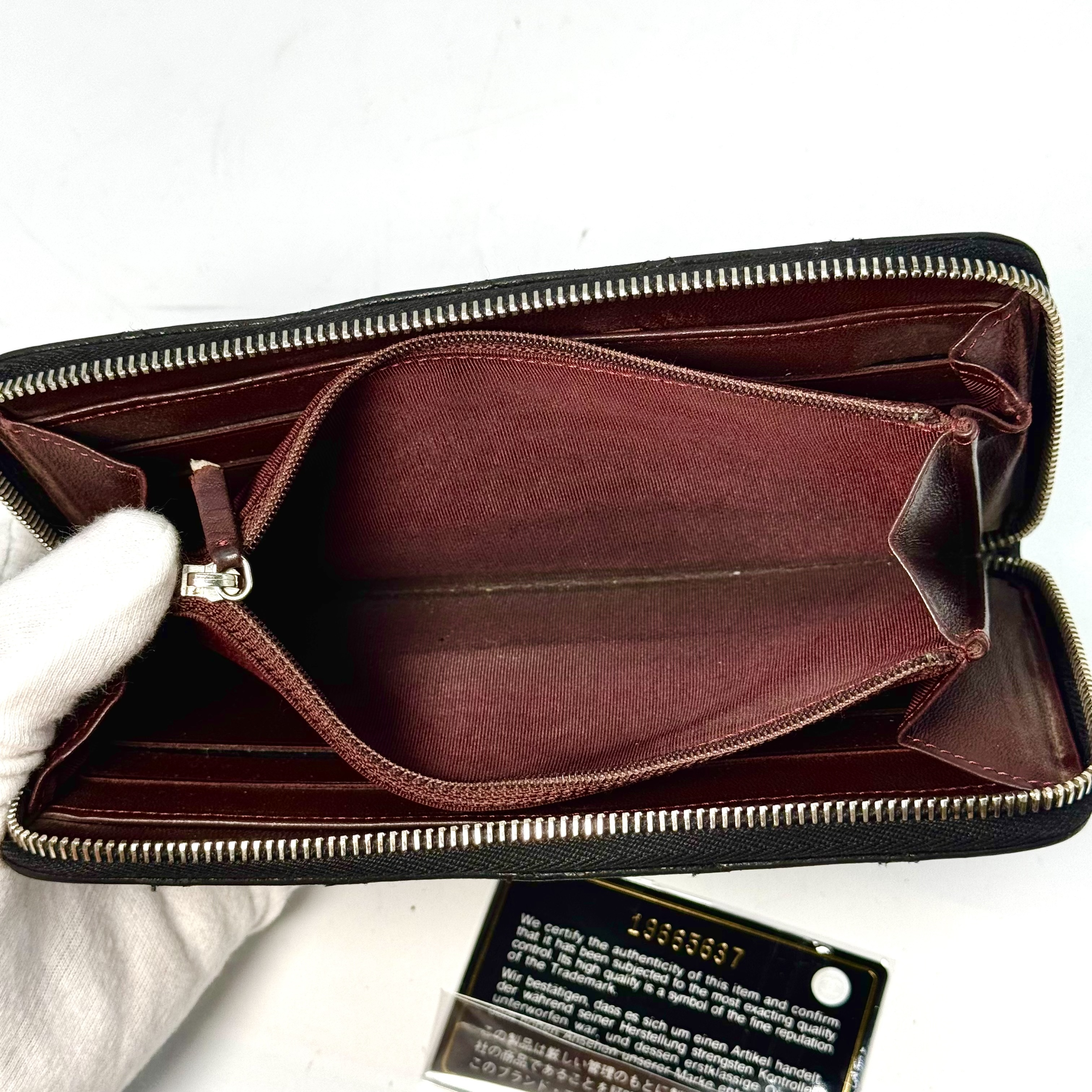 Matelassé Lambskin Round Zip Long Wallet, Black, 19665637, with Guarantee Card. — view 6