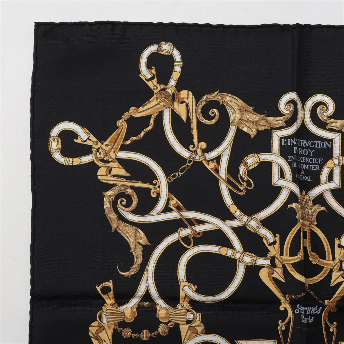 Carre 45 L'INSTRUCTION DUROY (Imperial Studies) Scarf, Silk, Black. Shows signs of wear, — view 2