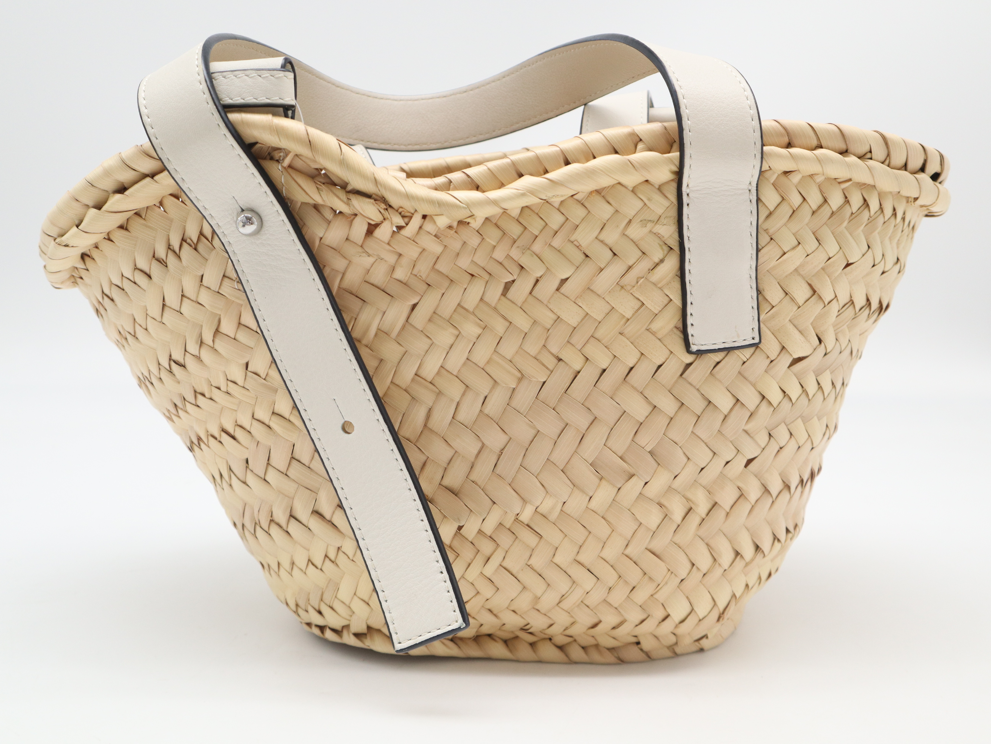 Raffia x Leather Basket Bag, Small, Natural White, Tote Bag with Box and Dust Bag — view 2