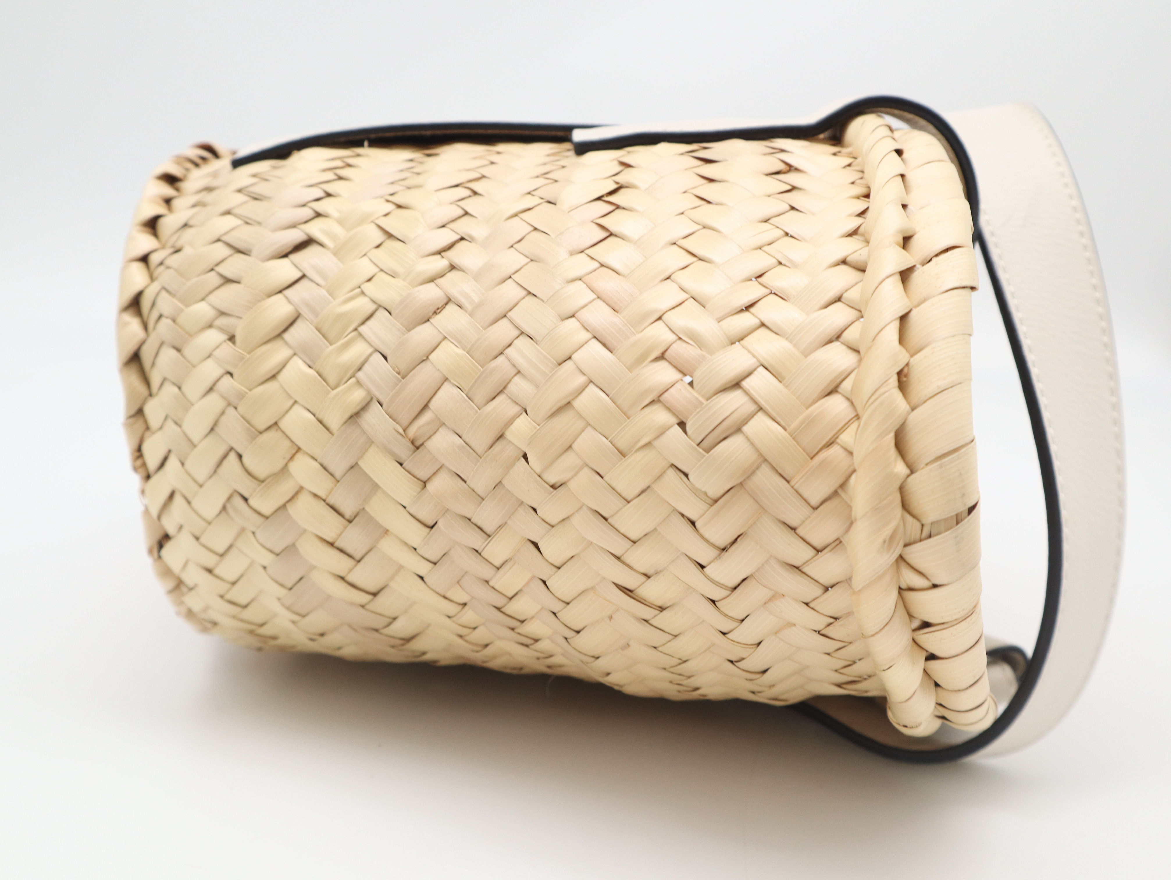 Raffia x Leather Basket Bag, Small, Natural White, Tote Bag with Box and Dust Bag — view 4