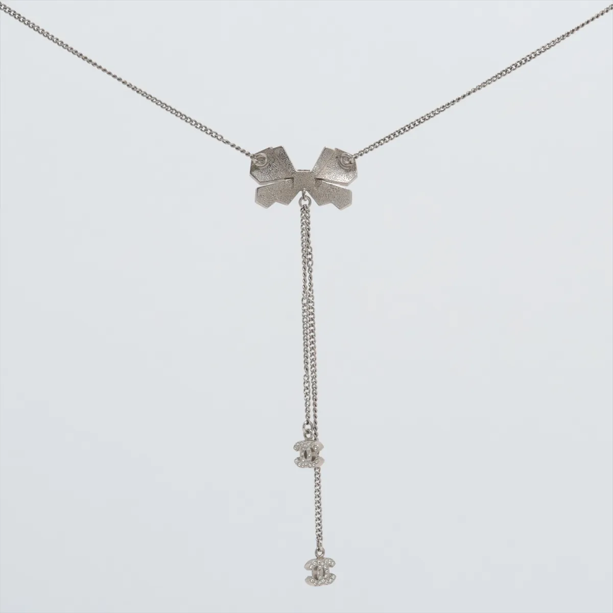 Coco Mark Ribbon B14C Necklace Metal x Rhinestone Silver — view 2