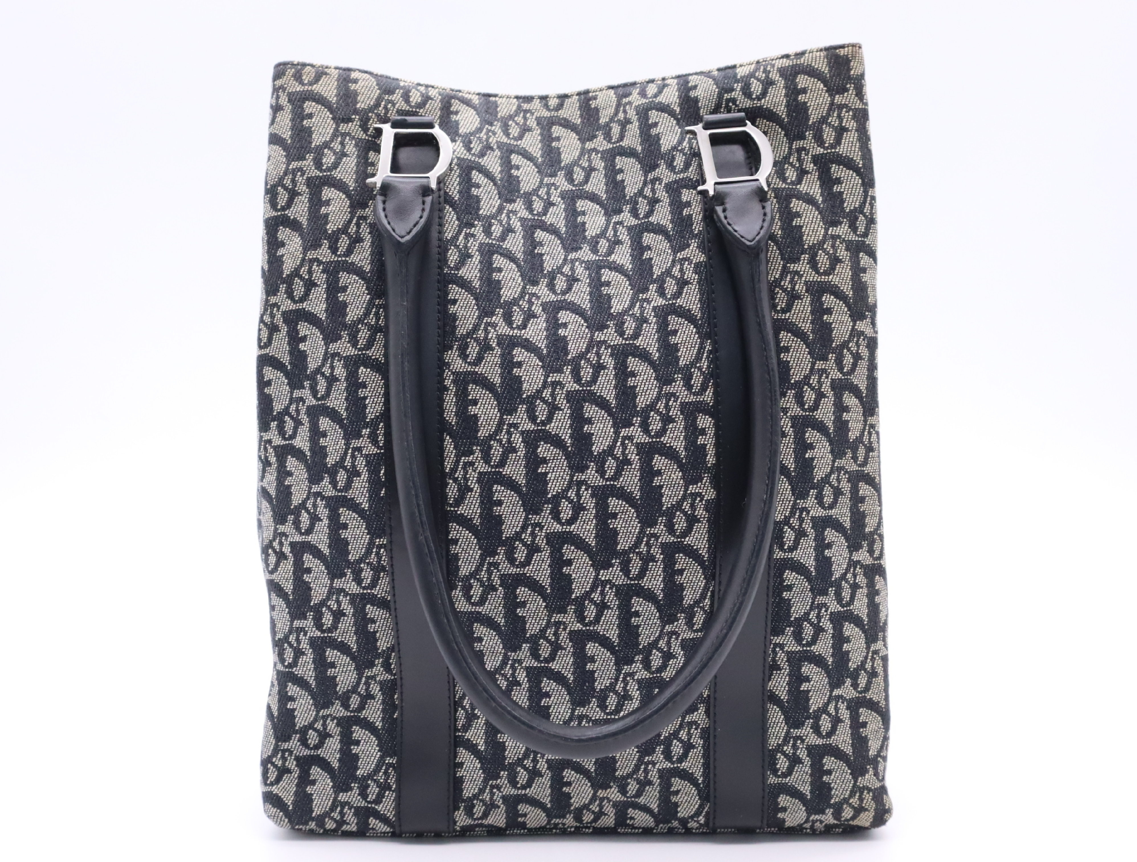 Jacquard/Leather Trotter Tote Bag, Black & White Tote Bag — view 2