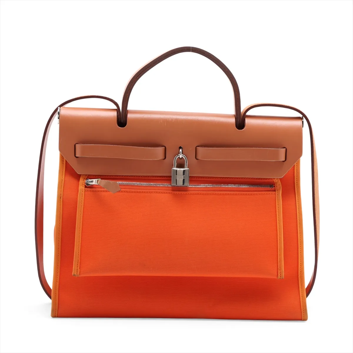 Herbag Zip PM Toile Officier x Vache Hunter Orange x Brown Silver Hardware T: 2015 — view 2