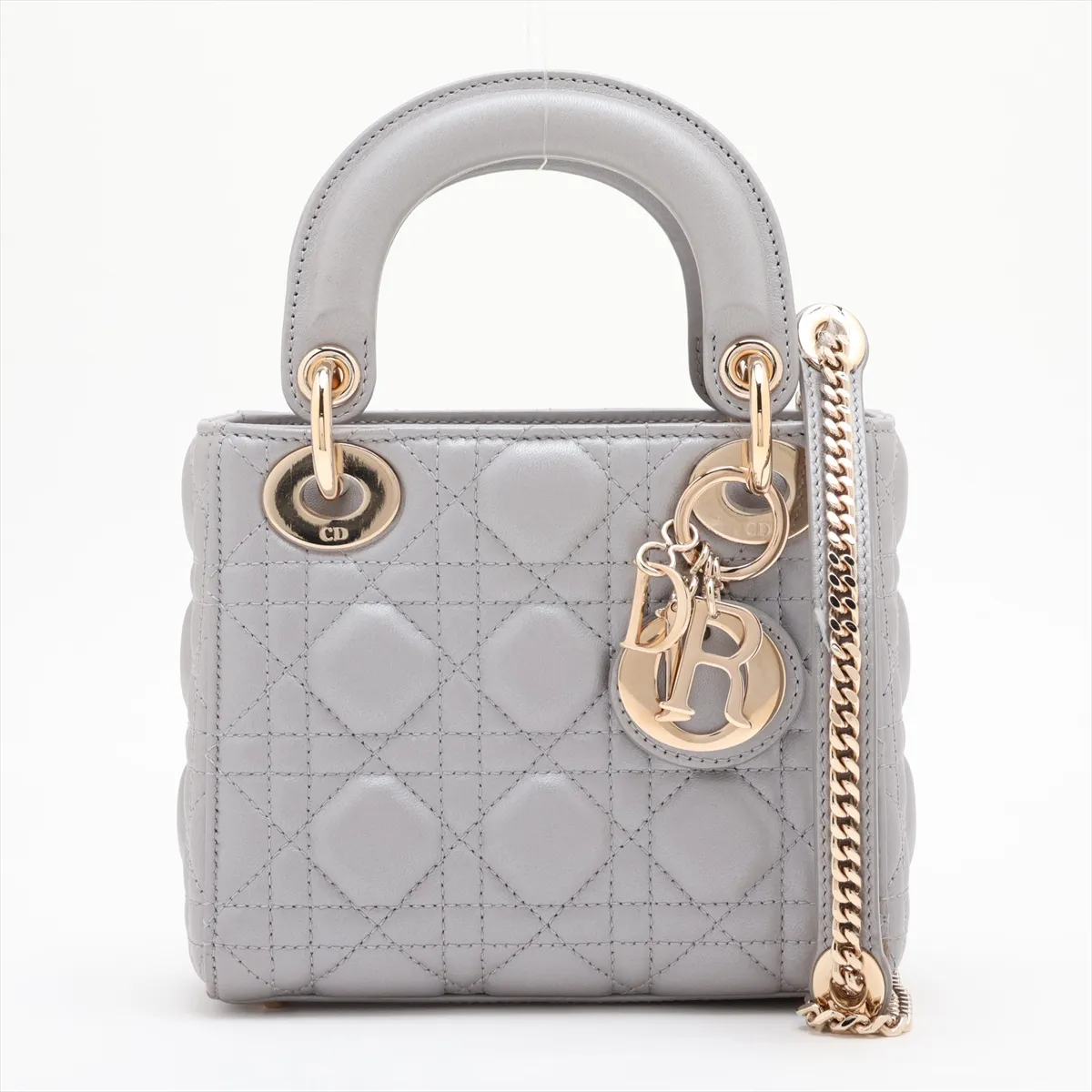 Lady Dior Cannage Leather 2-Way Handbag, Gray